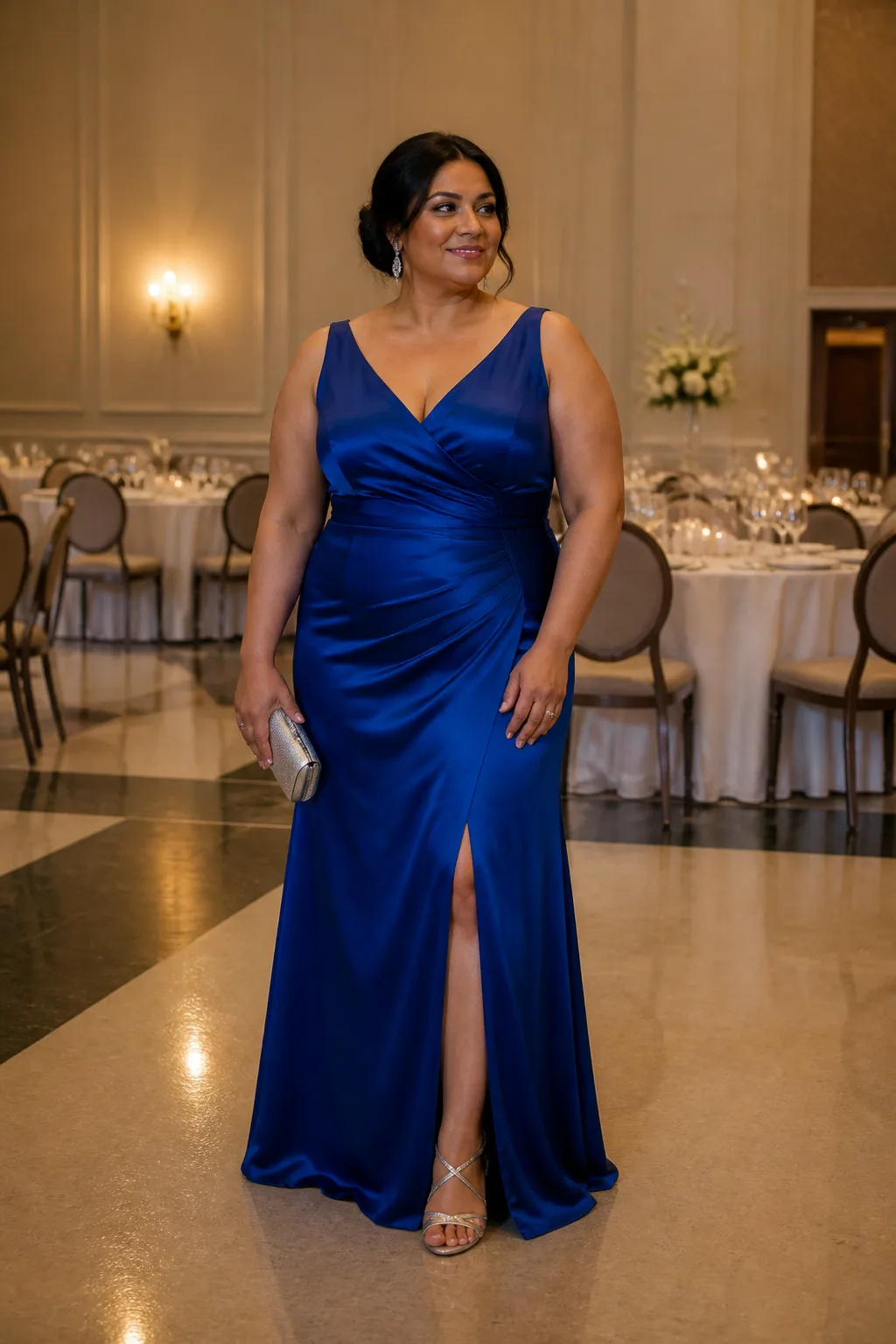 Glamorous cobalt blue slit gown