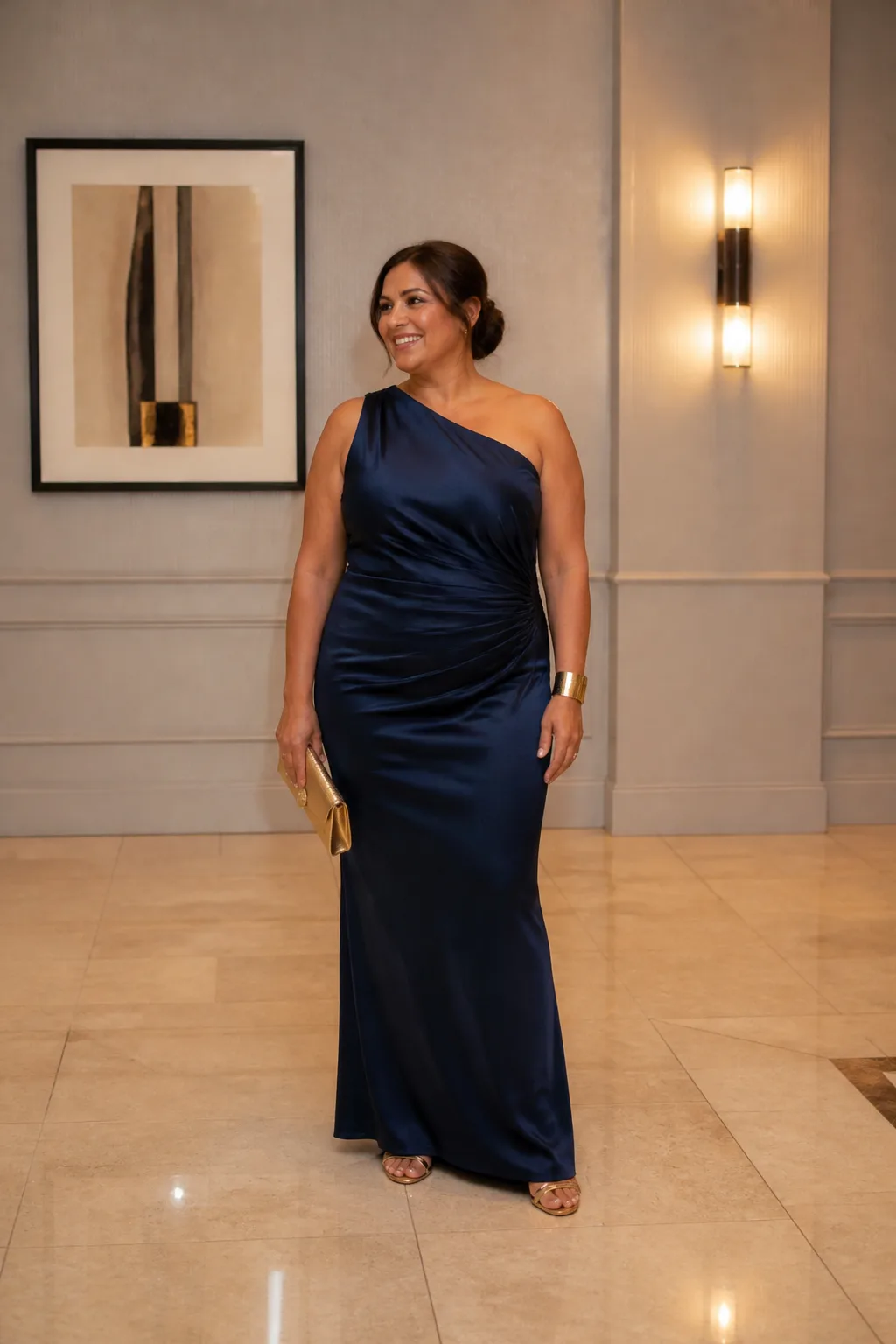 Glamorous Navy One-Shoulder Gown