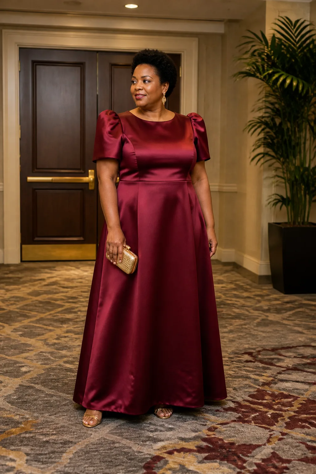 Glamorous Satin Puff-Sleeve Formal Dress