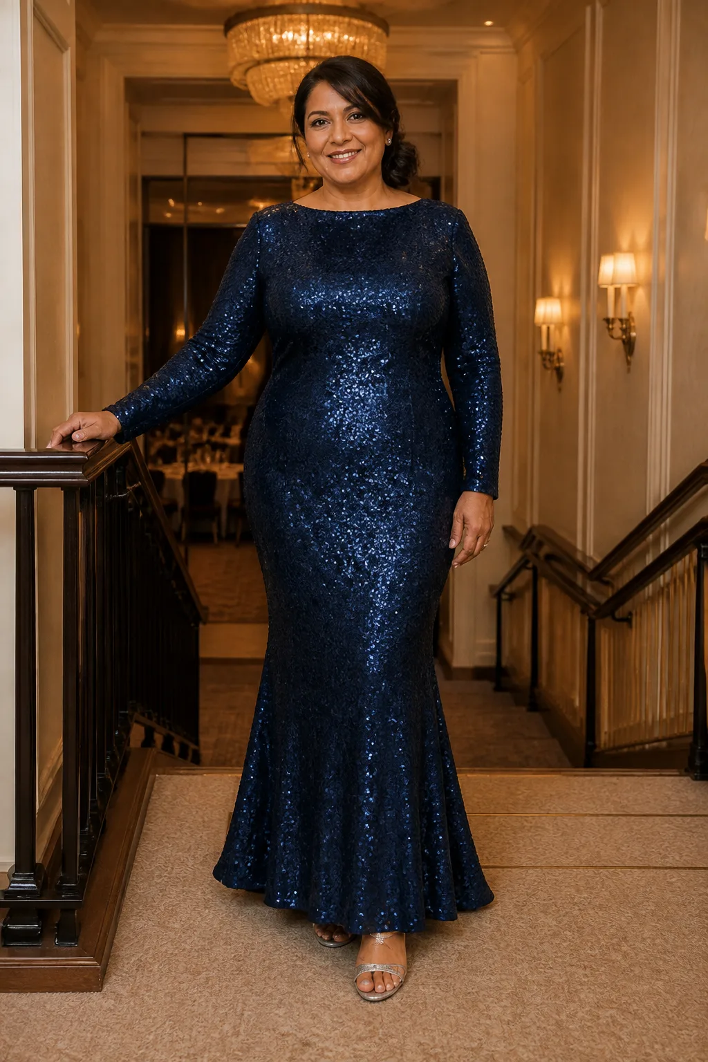 Glittering Evening Navy Gown