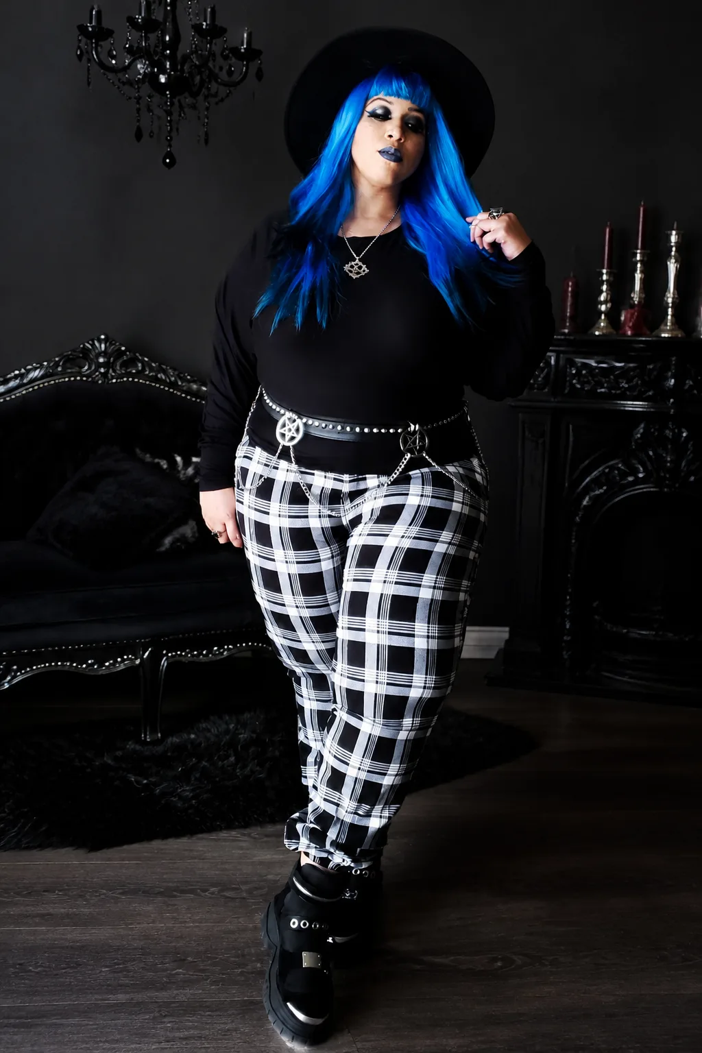 Gothic Chic Plaid Pants Ensemble