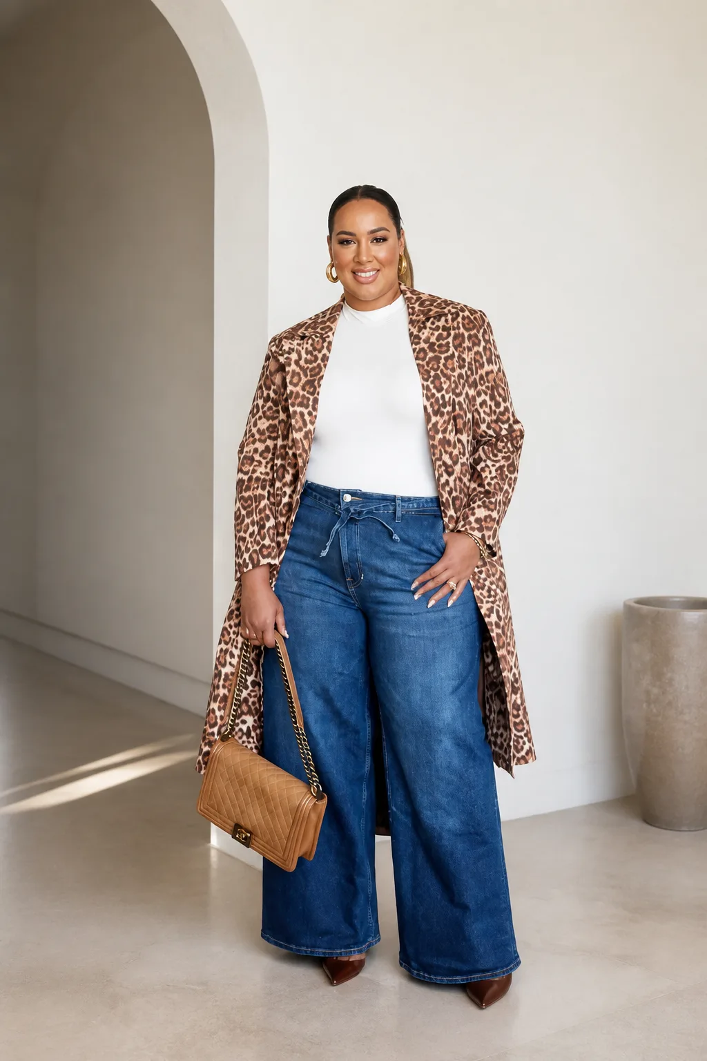 Leopard Coat and Wide-Leg Jeans