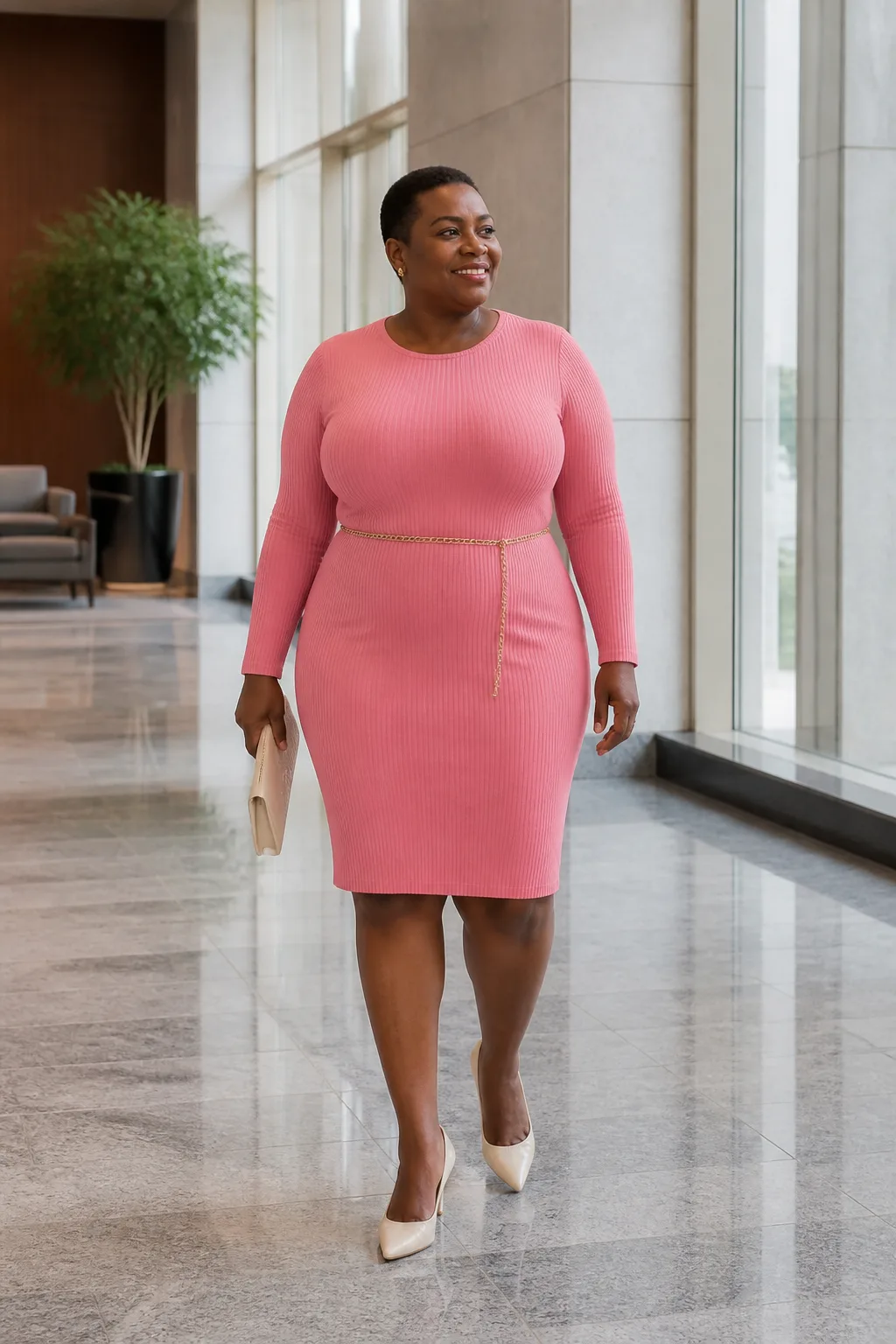 Long-Sleeve Pink Bodycon Dress