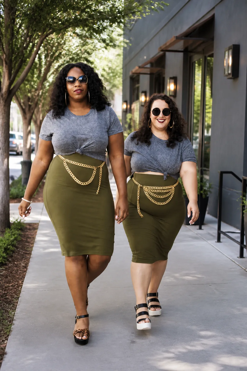 Matching Midi Skirt and Chain Belt Looks