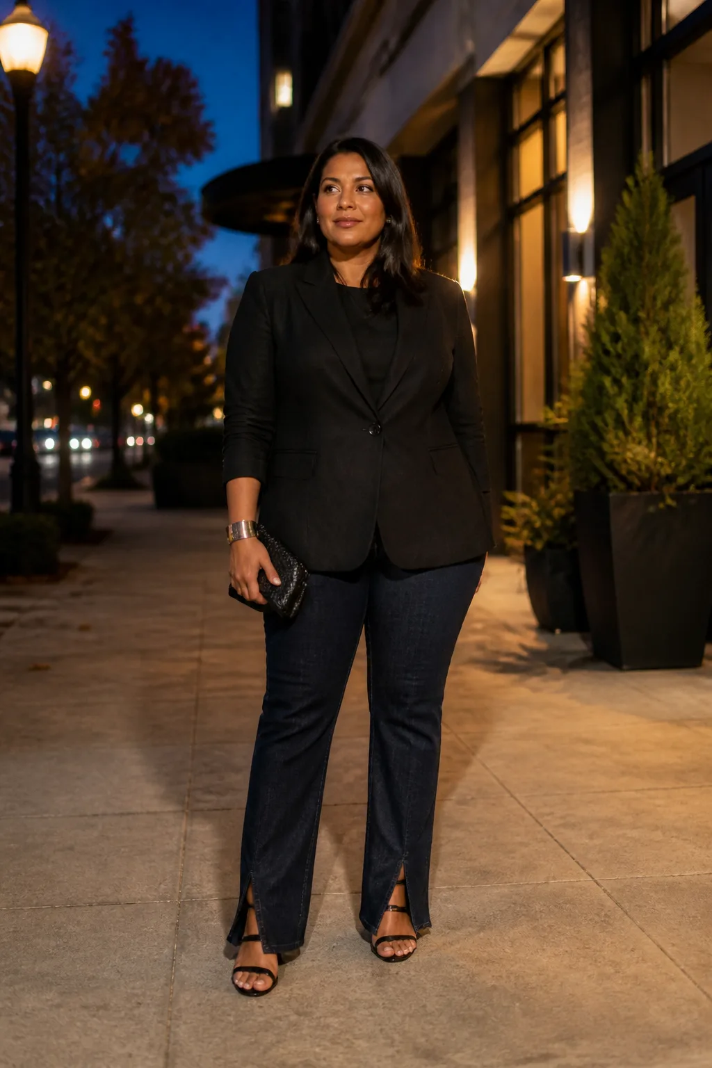 Modern Black Halter and Split-Hem Jeans