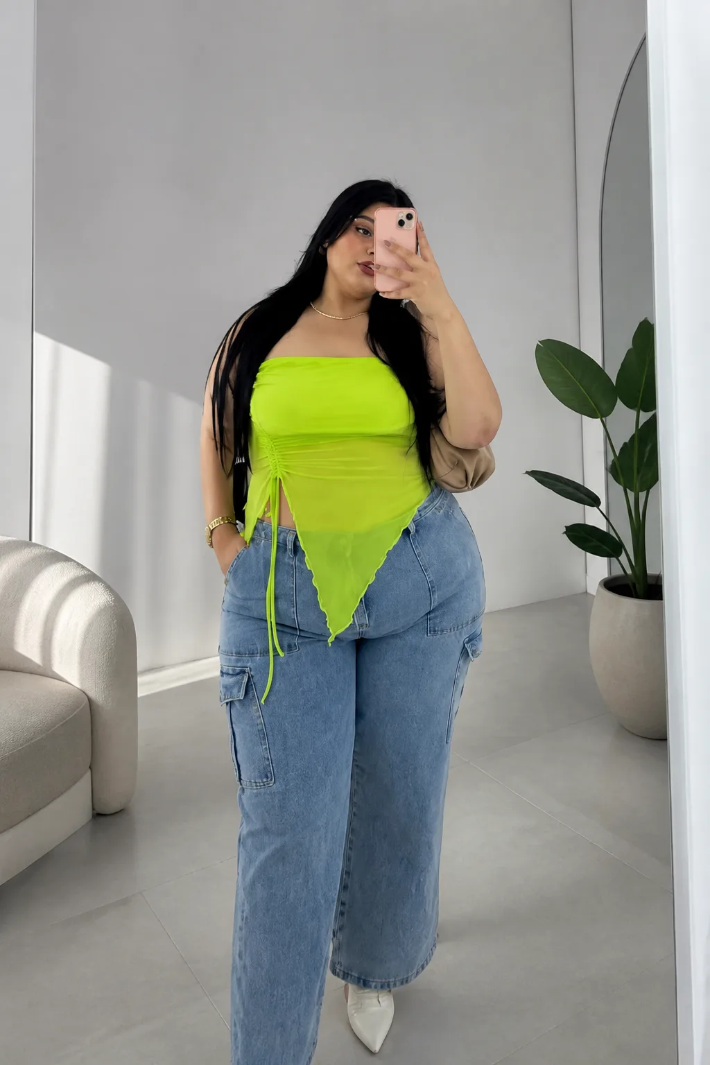 Neon Green Crop Top and Jeans
