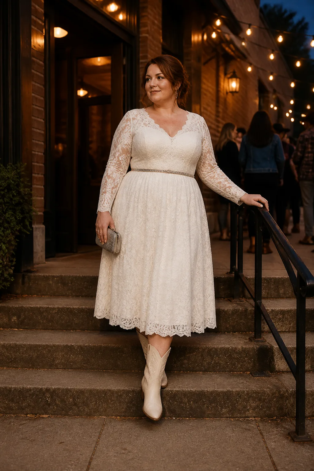 Night Out: White Lace Dress and Cowgirl Boots