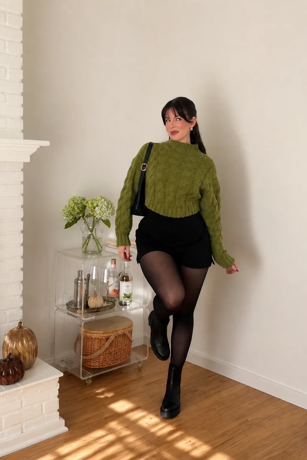 Olive Knit and Mini Skirt Combo