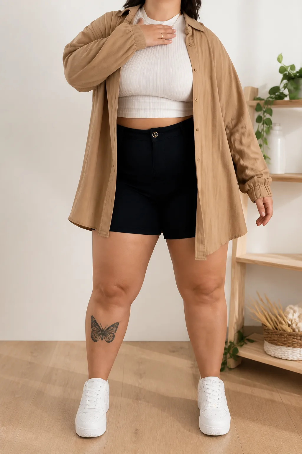Oversized Beige Shirt and Shorts Combo