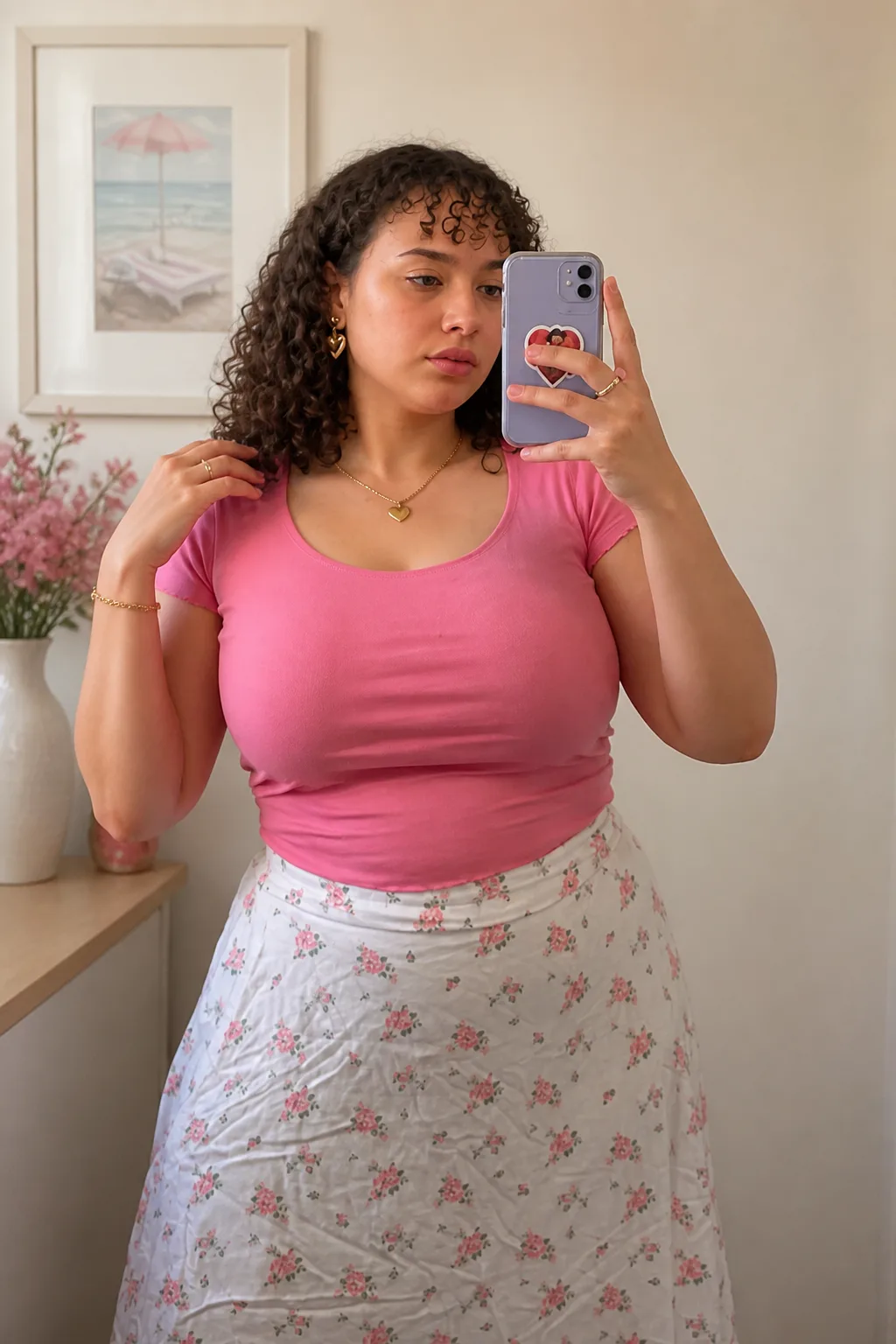 Pink Top and Floral Skirt Combo