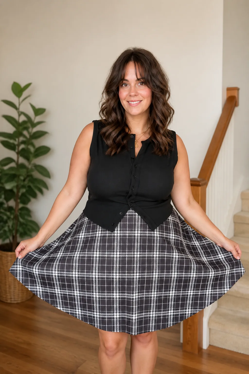 Plaid Skirt and Vest Ensemble
