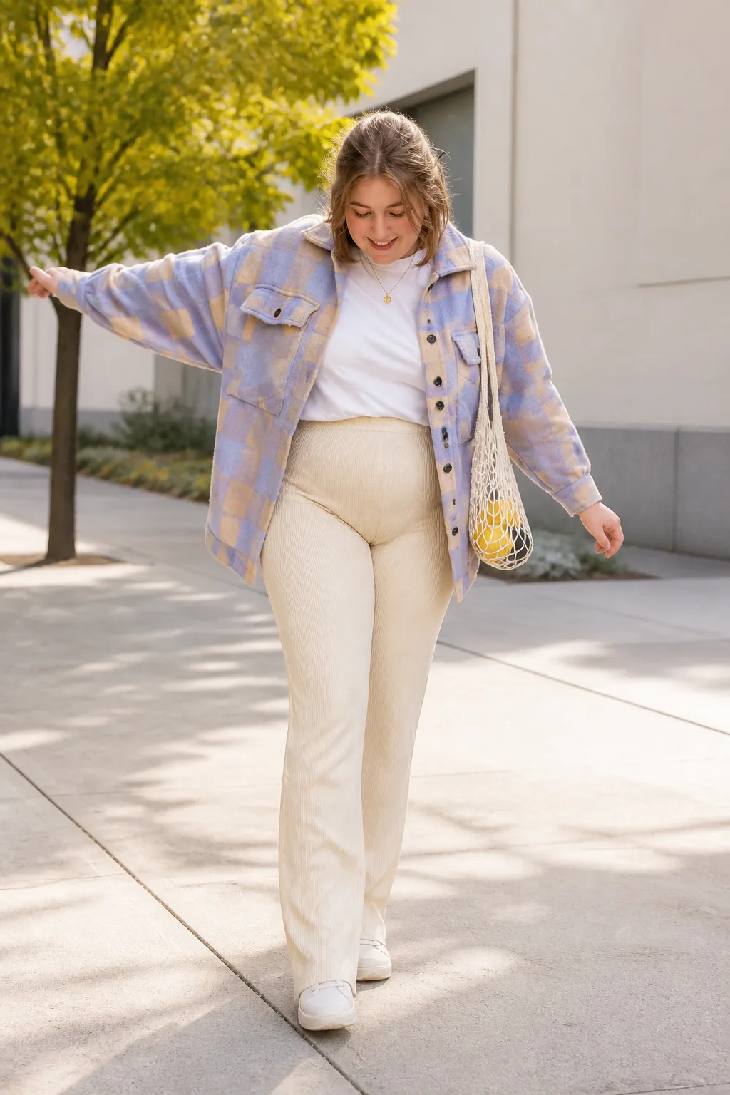 Playful Plaid Shacket and Cream Pants