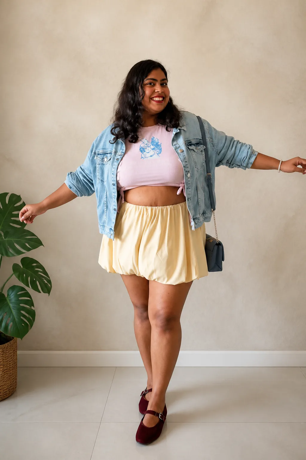 Playful Yellow Bubble Mini Skirt Look