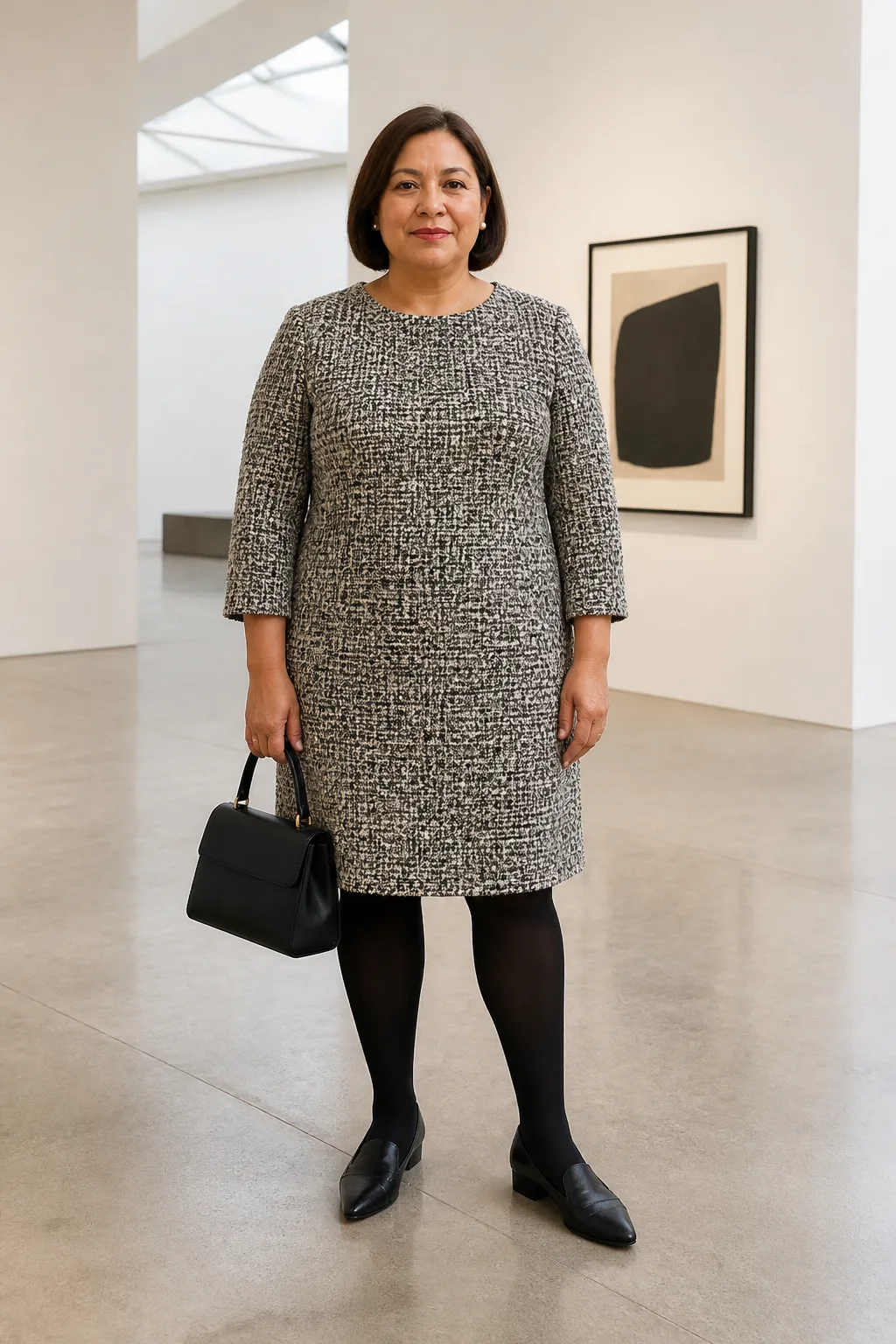 Plus Size Bouclé Shift Dress Winter Outfit