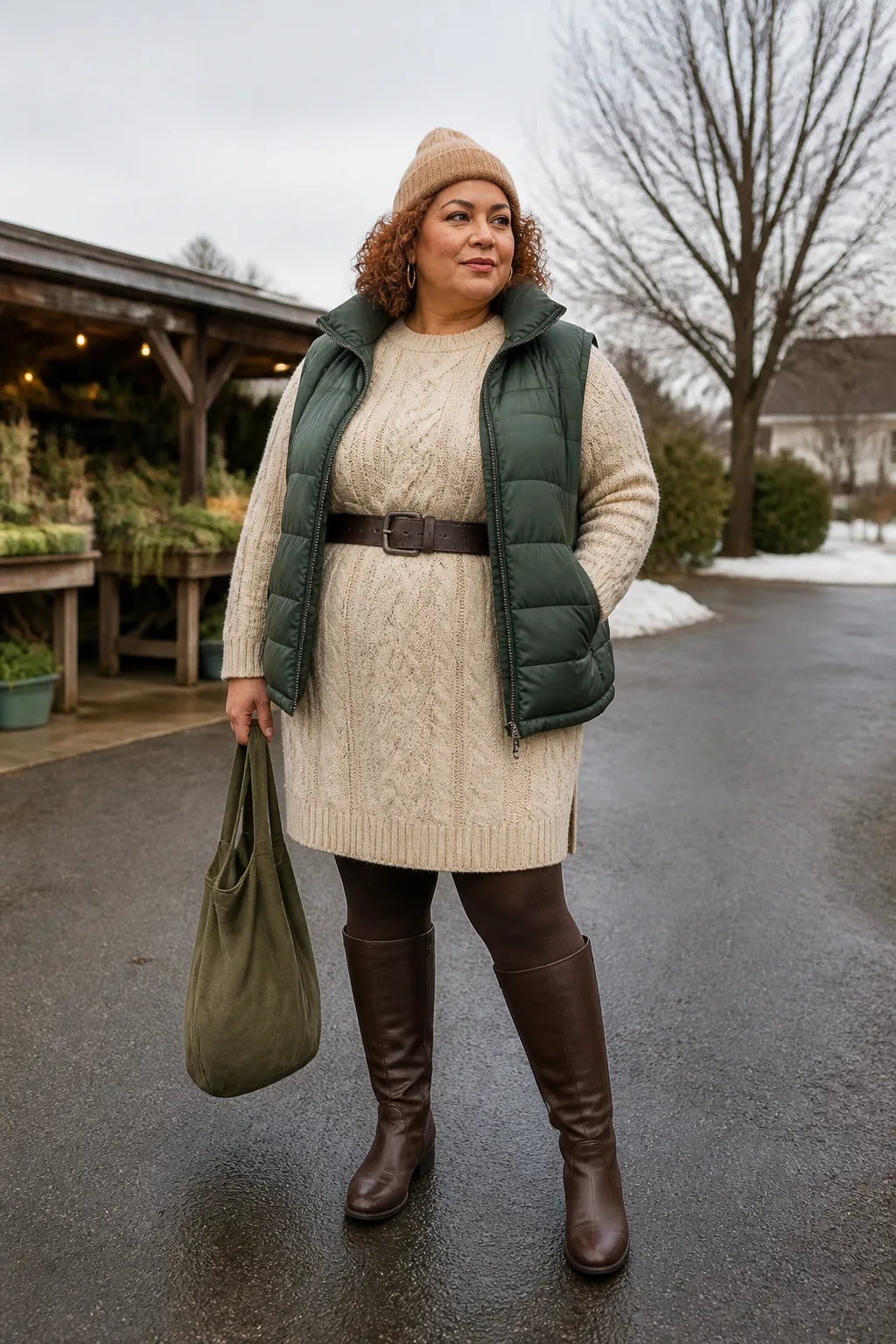 Plus Size Cable Knit Sweater Dress Winter Outfit