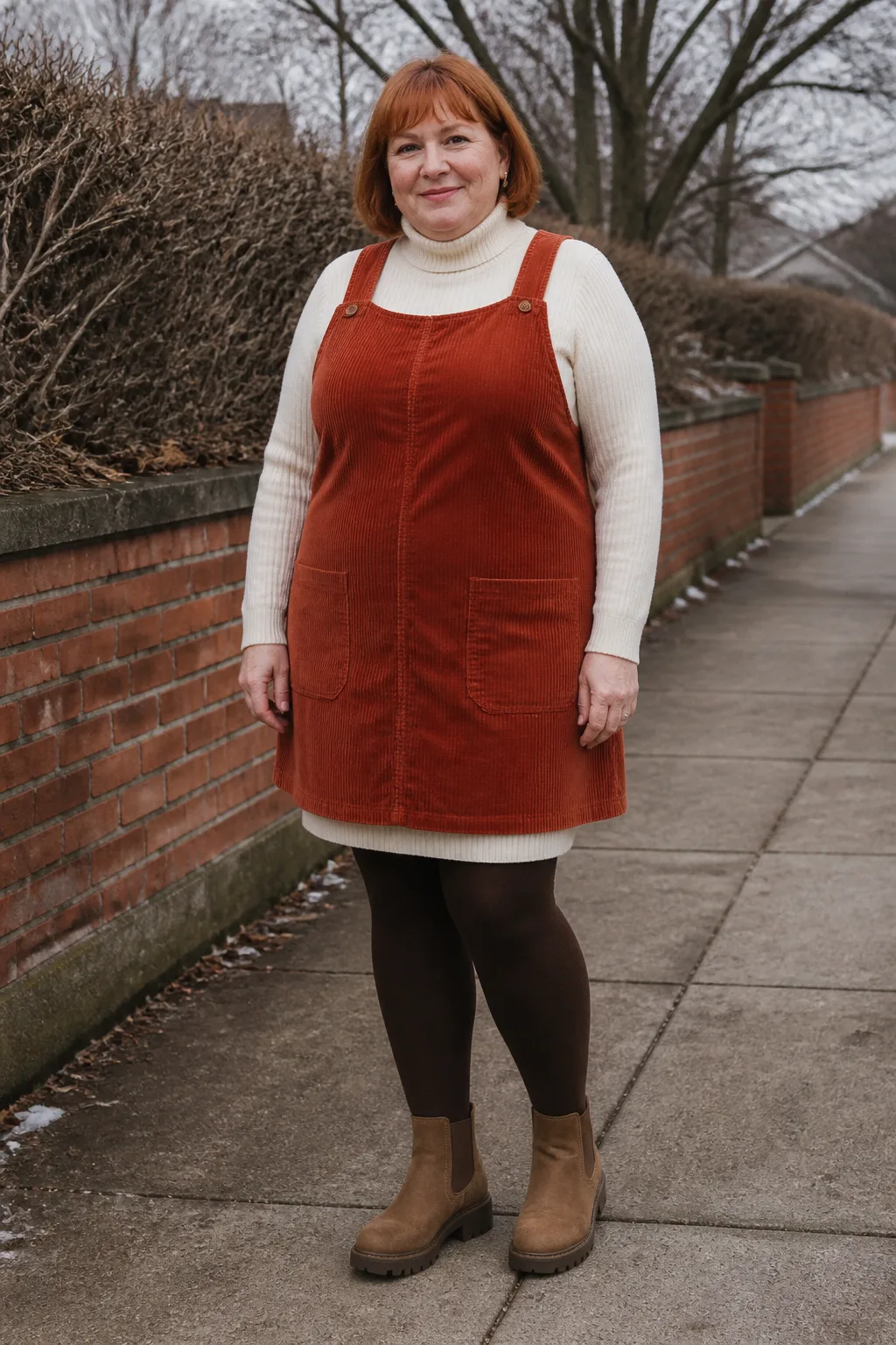 Plus Size Corduroy Pinafore Winter Outfit