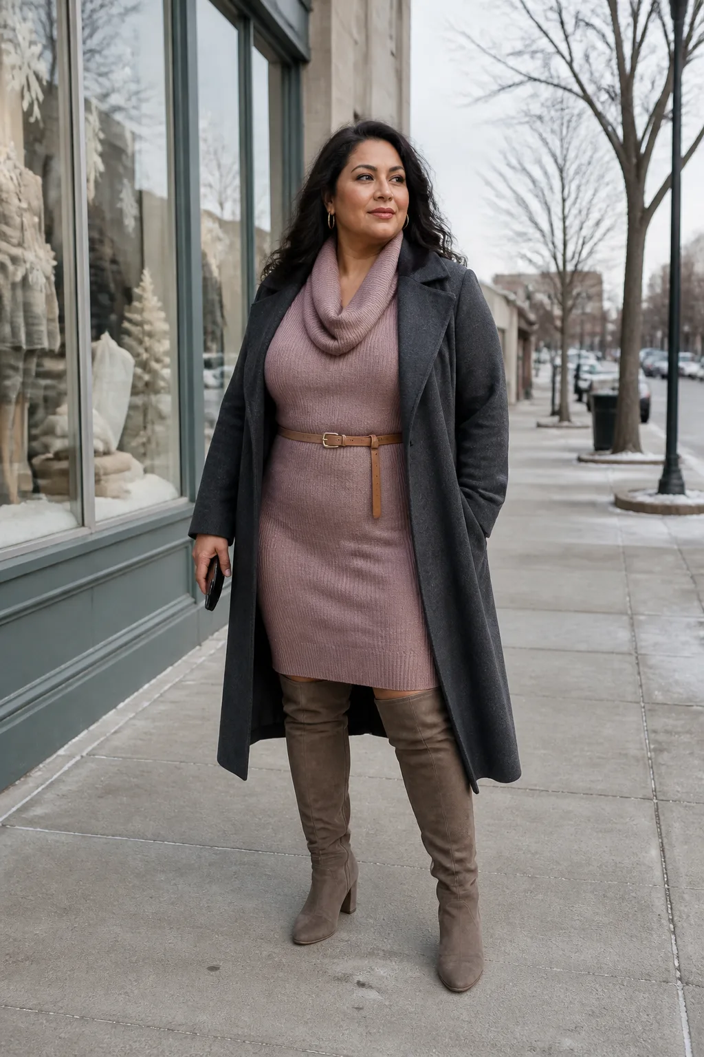 Plus Size Cowl Neck Sweater Dress Winter Outfit
