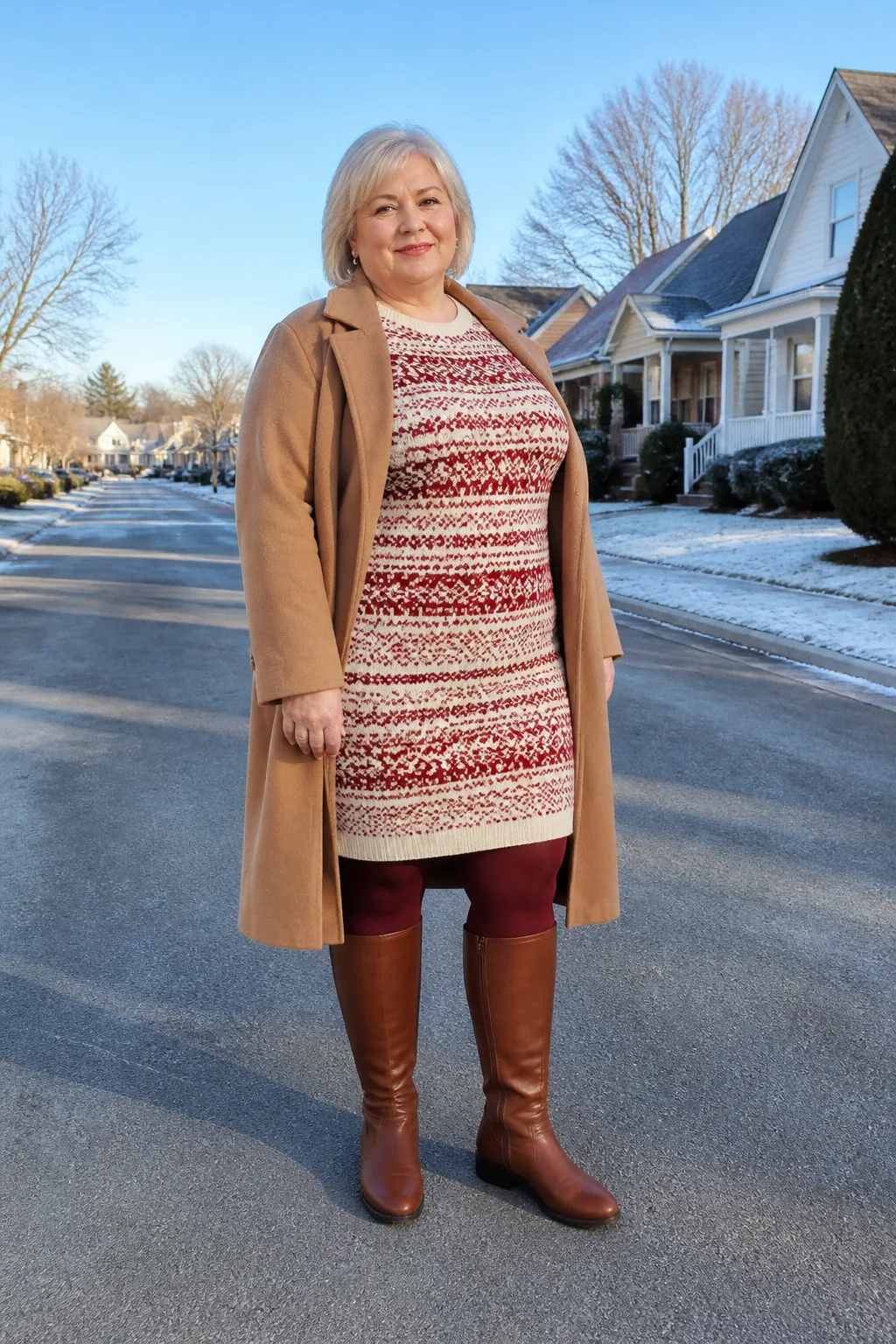 Plus Size Fair Isle Sweater Dress Winter Outfit