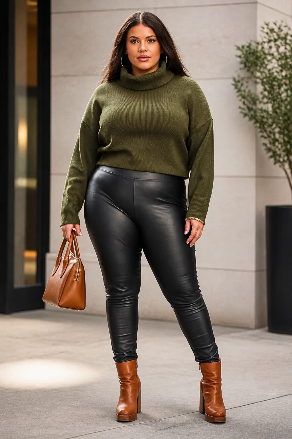 Plus Size New York Funnel Neck Sweater and Leggings Fall Outfit