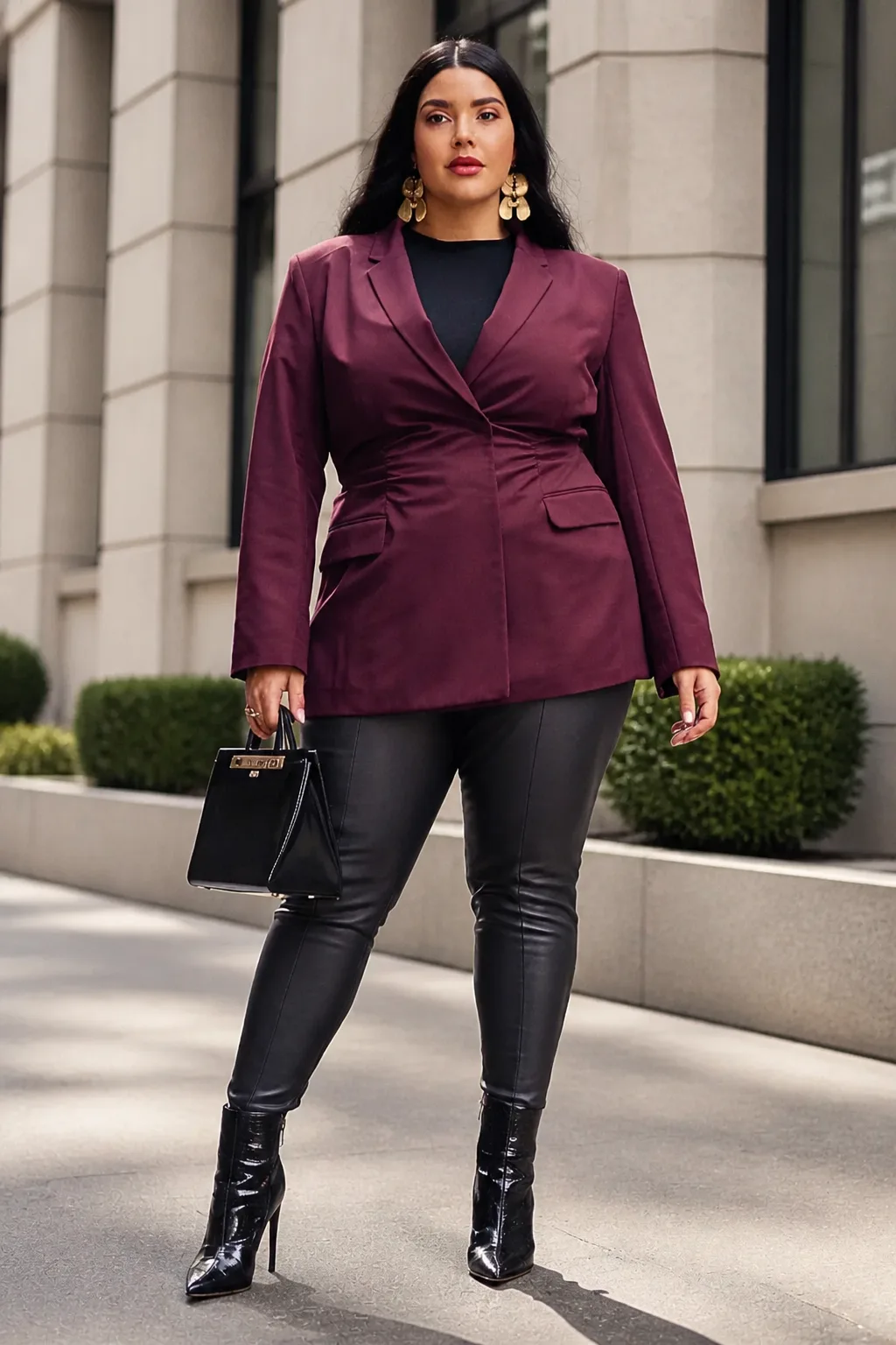 Plus Size New York Structured Blazer and Leather Leggings Fall Outfit