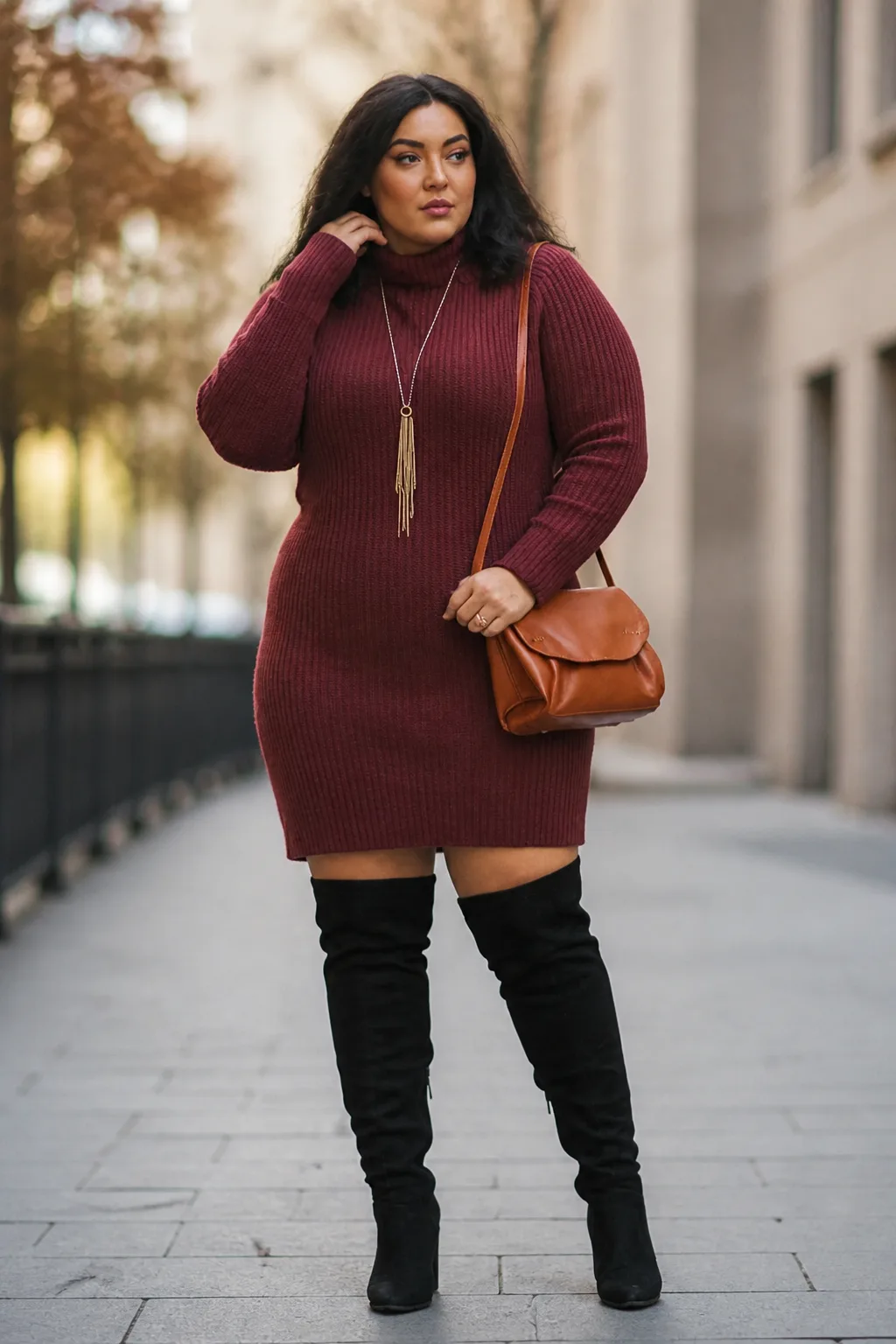 Plus Size New York Sweater Dress and Tall Boots Fall Outfit