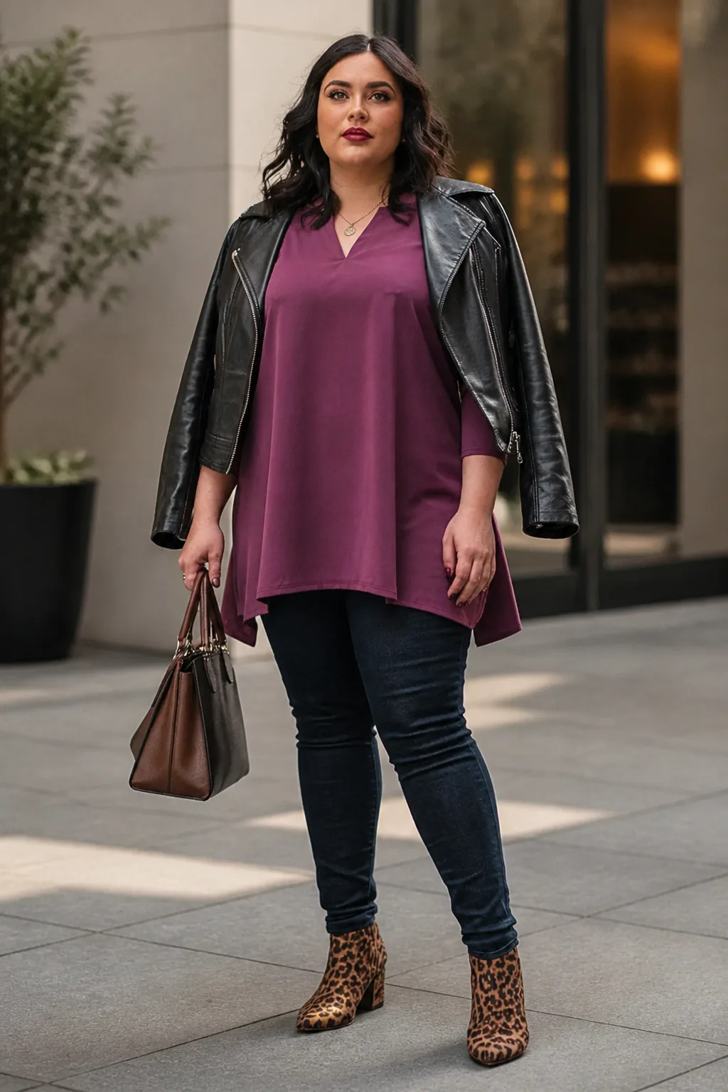 Plus Size New York Tunic Top and Skinny Jeans Fall Outfit