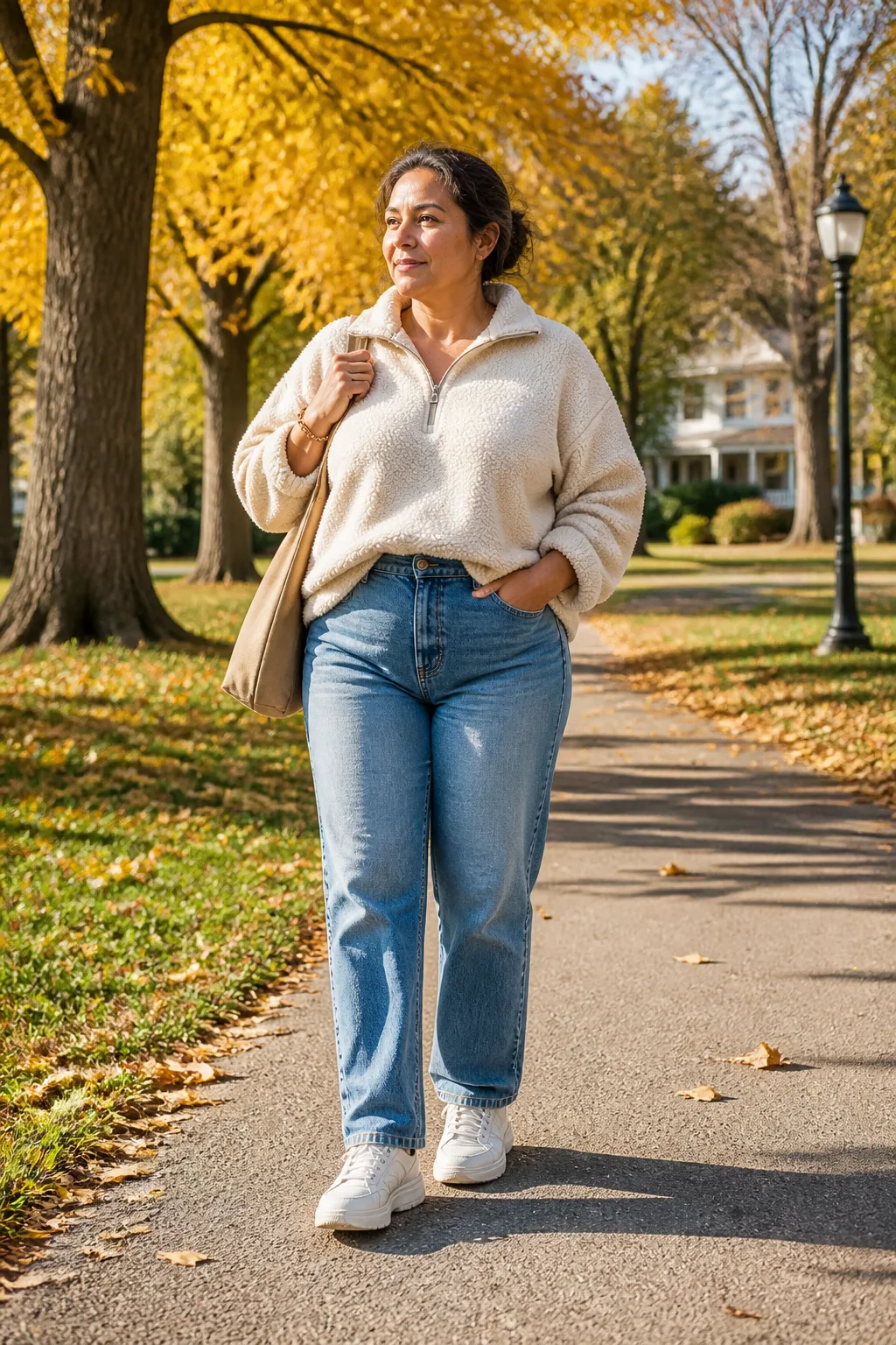 Plus Size Oversized Sherpa Pullover With Straight-Leg Vintage Wash Jeans Outfit