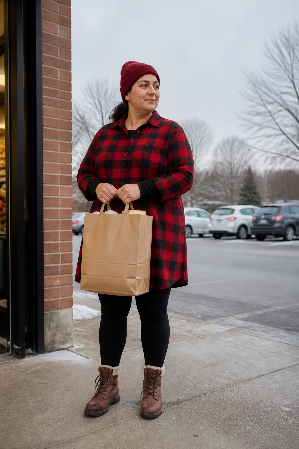 Plus Size Plaid Shirt Dress Winter Outfit