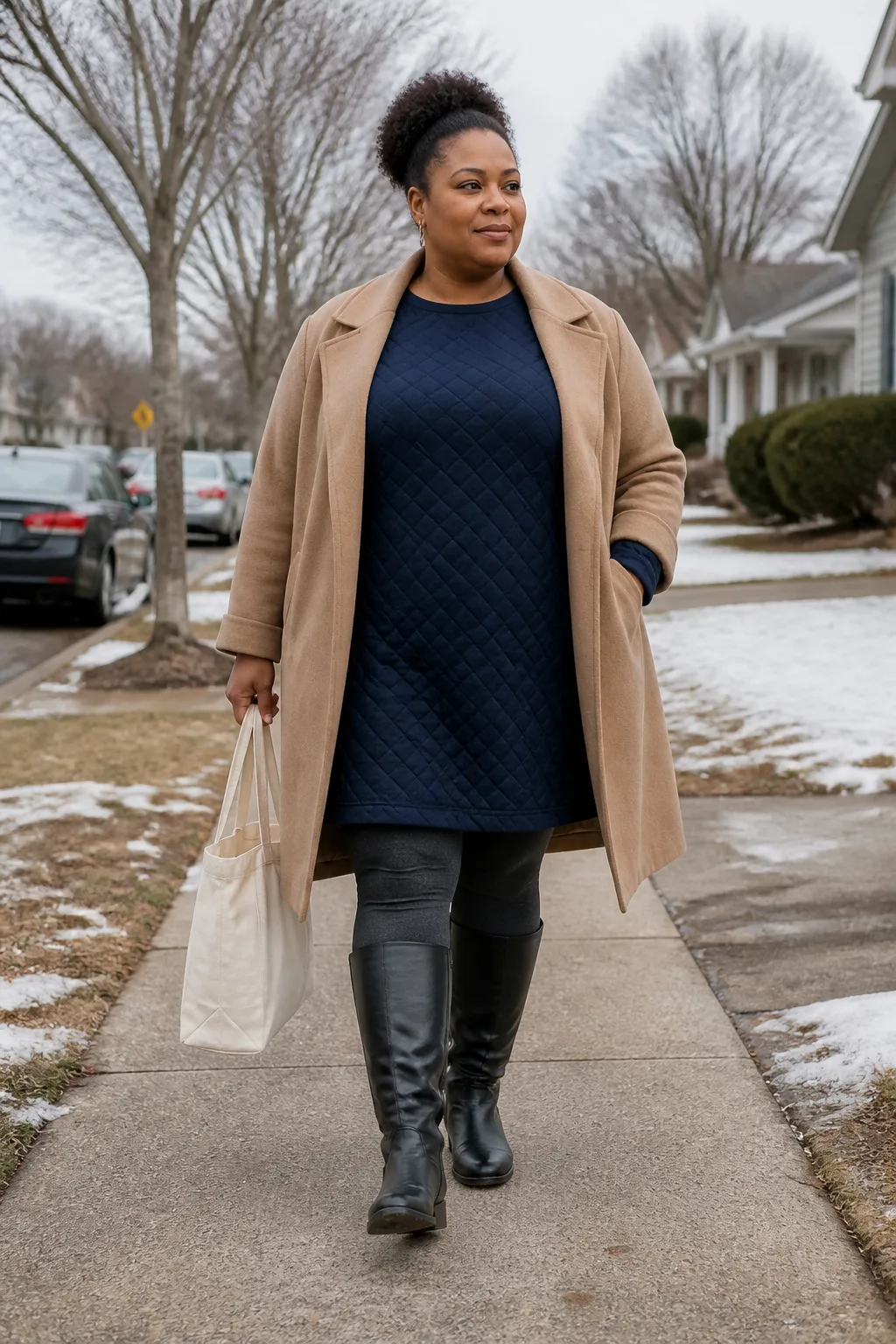 Plus Size Quilted Sweatshirt Dress Winter Outfit