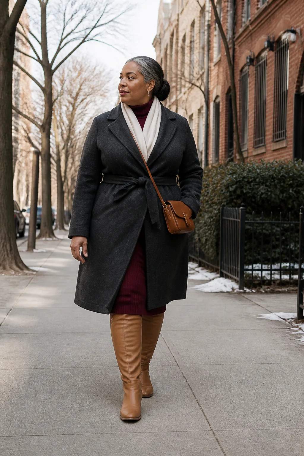 Plus Size Ribbed Turtleneck Midi Winter Outfit