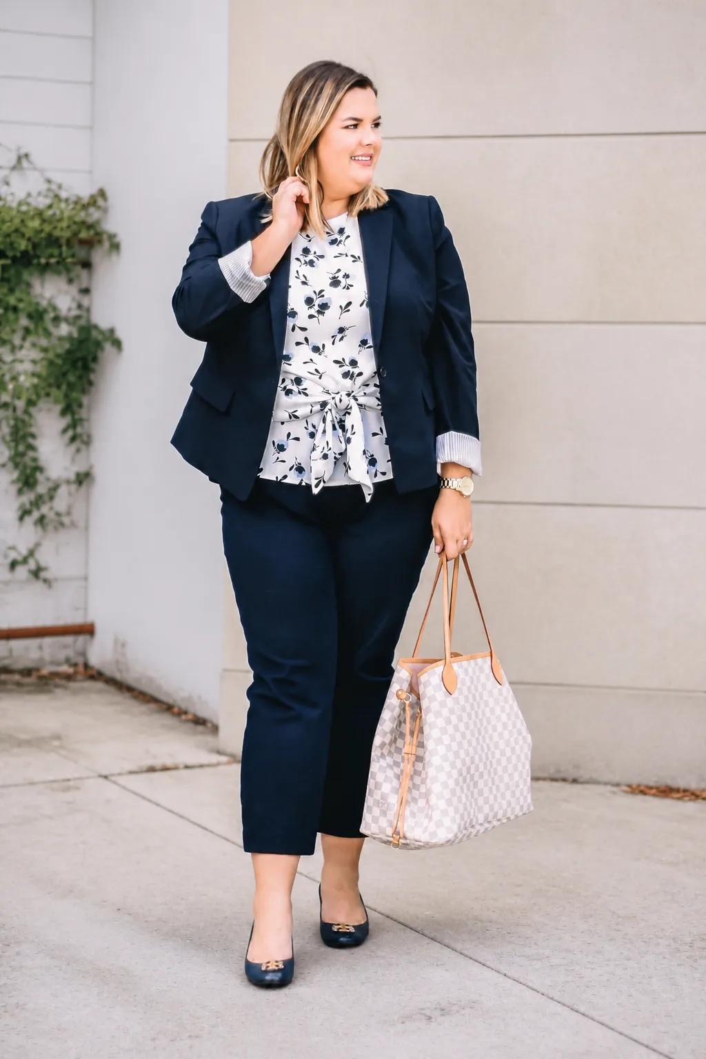 Polished Blazer and Floral Blouse