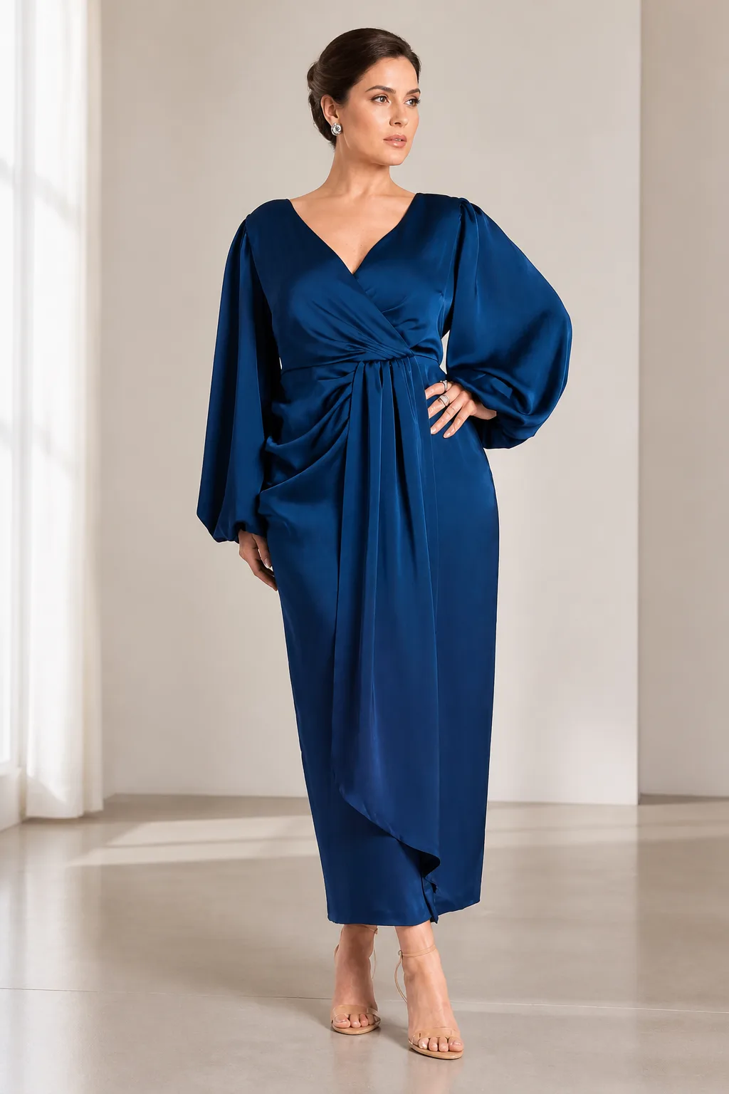 Polished Midnight Blue Satin Dress