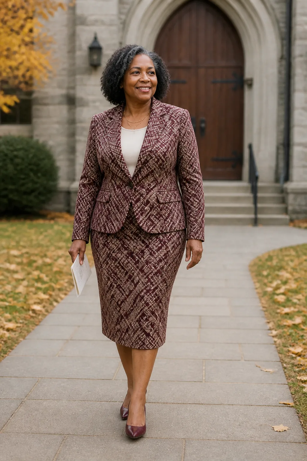 Polished Patterned Skirt and Blazer Set