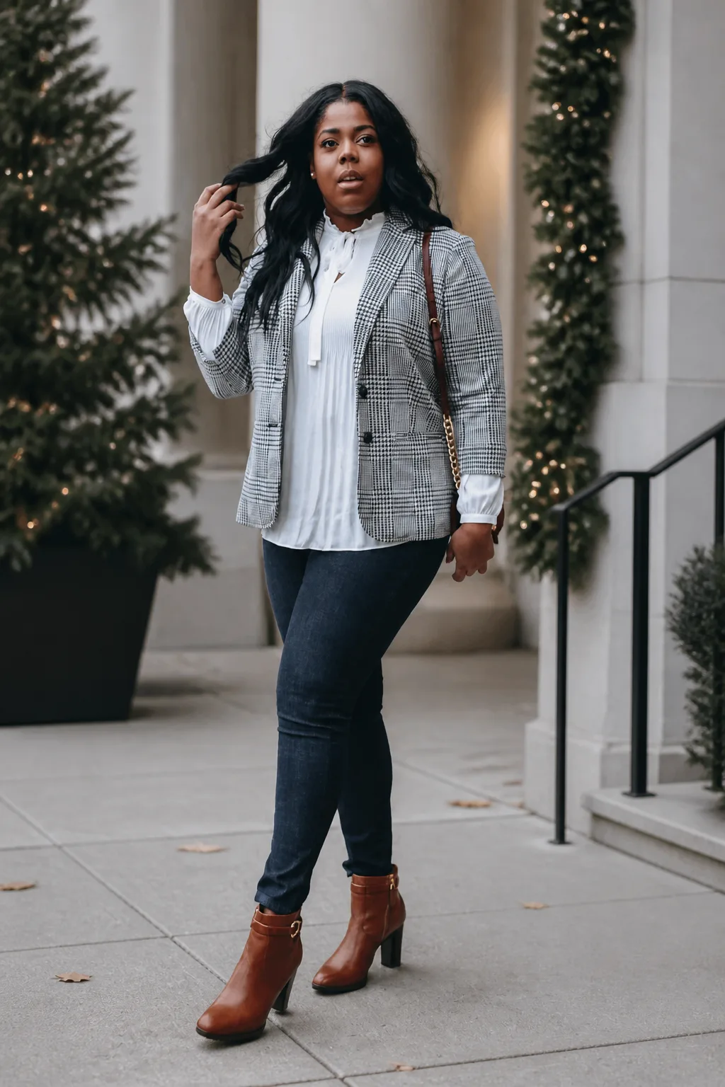 Polished Plaid Blazer Outfit