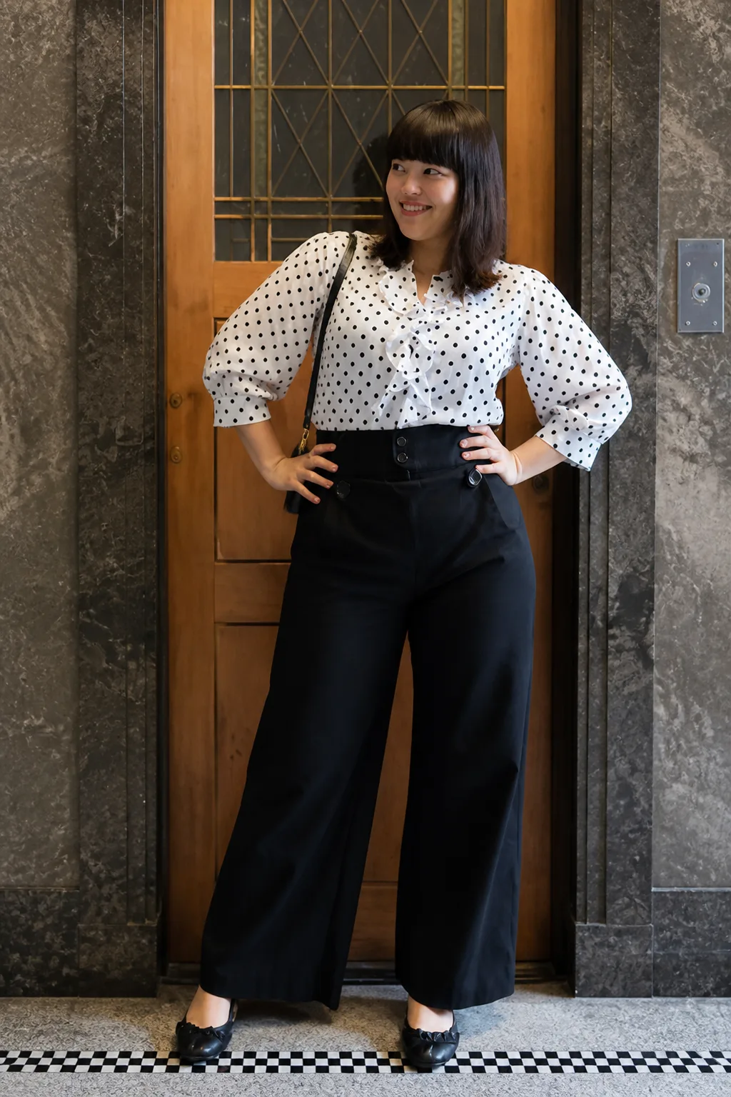 Polka Dot Chic Meets Wide-Leg Sophistication