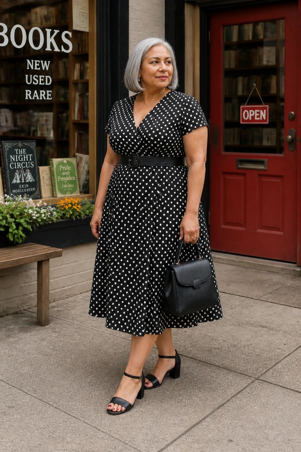 Polka Dot Midi Dress for Mid-Size Frames