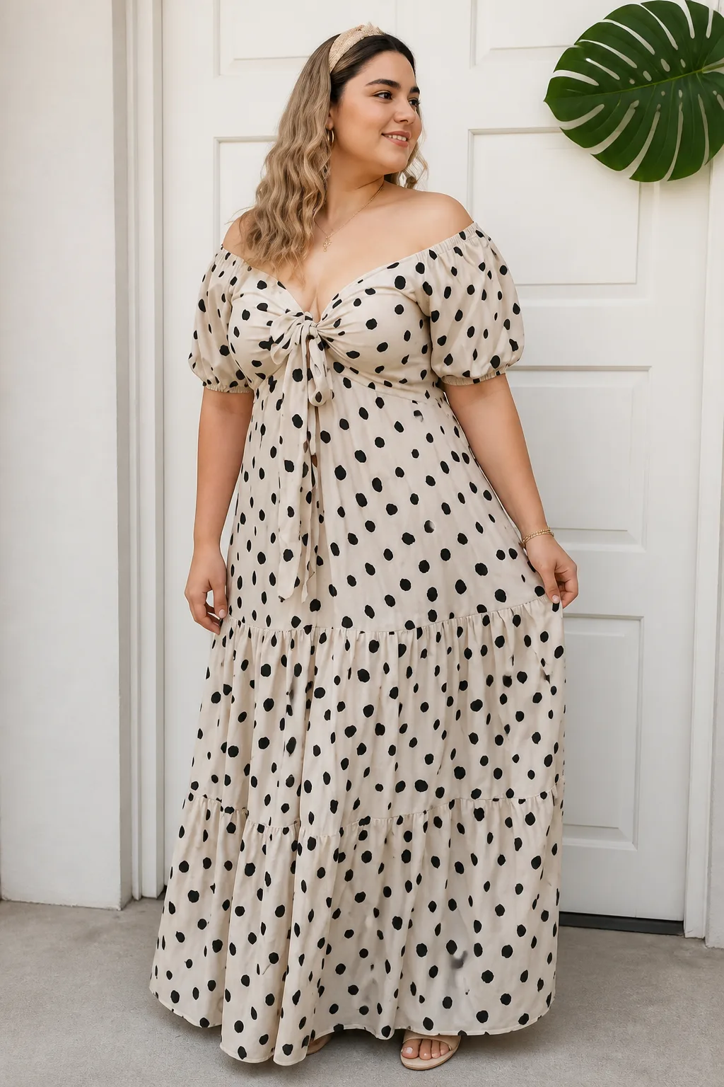 Polka Dot Off-Shoulder Maxi Dress