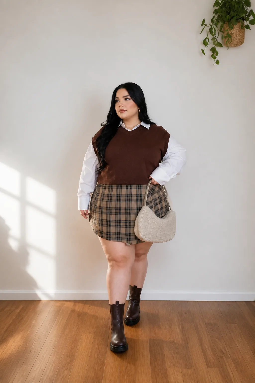 Preppy Chic Plaid Skirt Ensemble