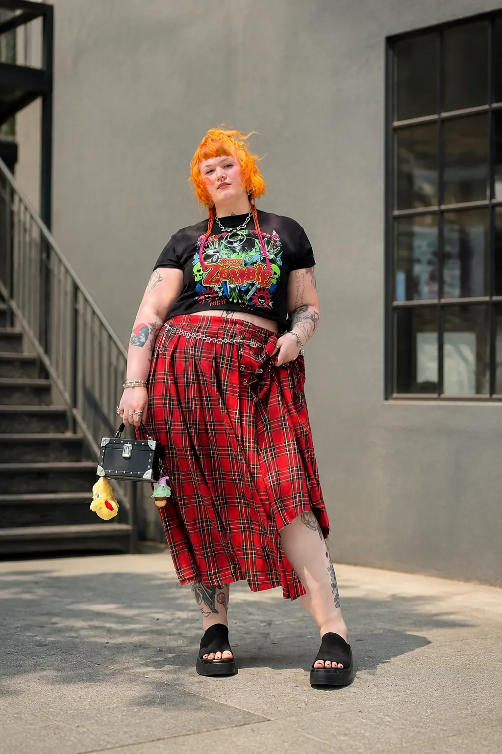 Punk Inspired Plaid Skirt Look