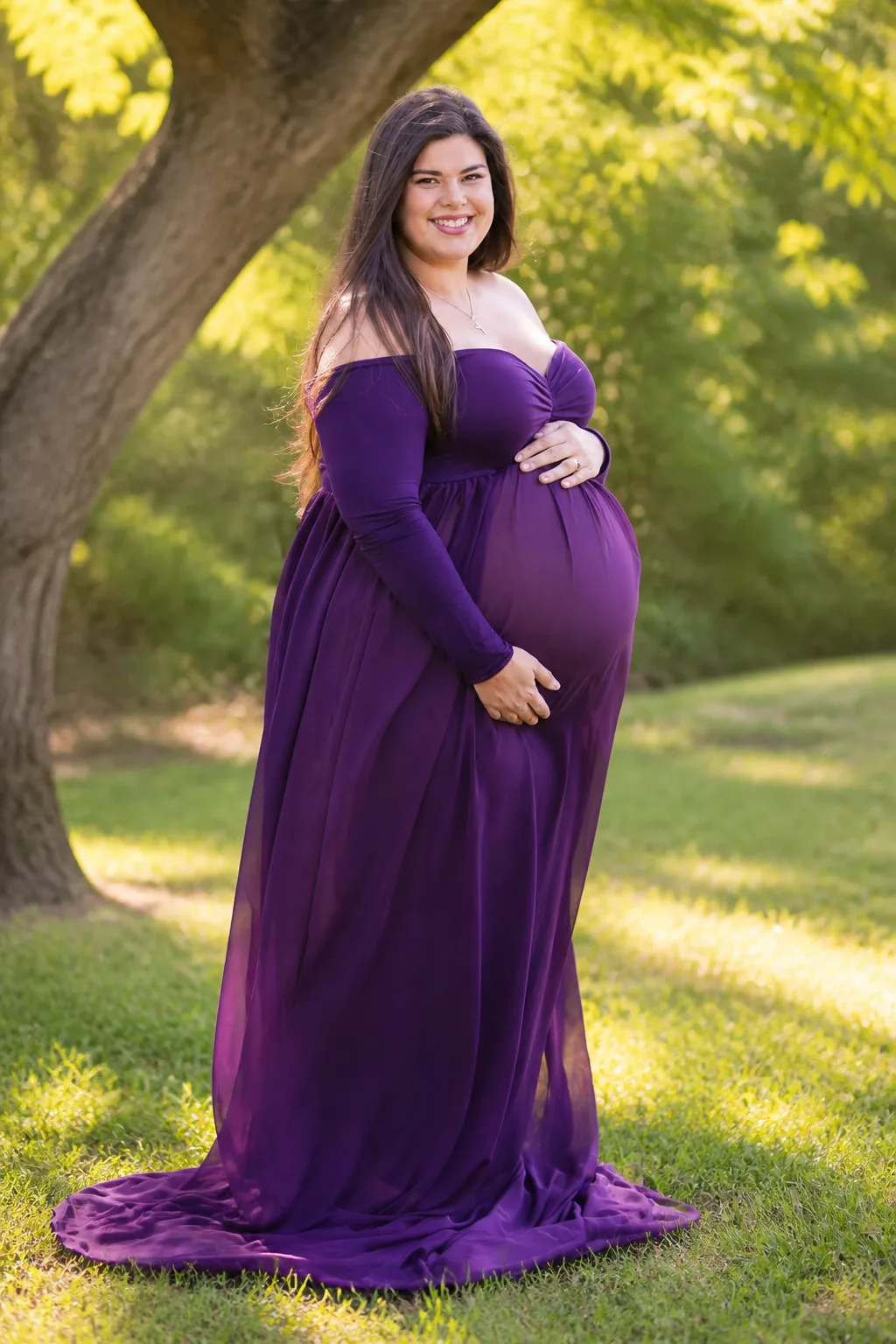 Regal Purple Off-Shoulder Maternity Gown