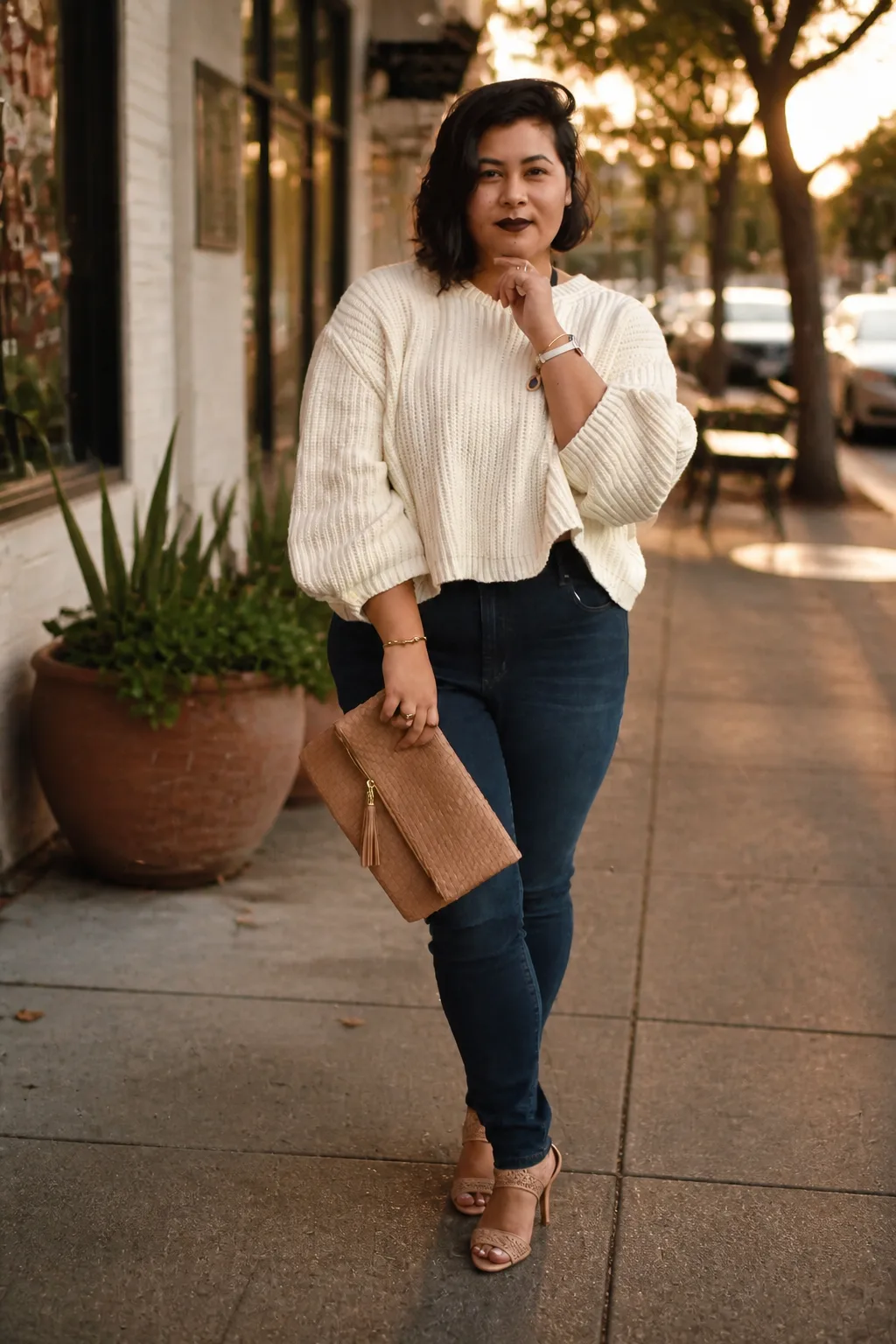 Relaxed Cream Sweater and Jeans