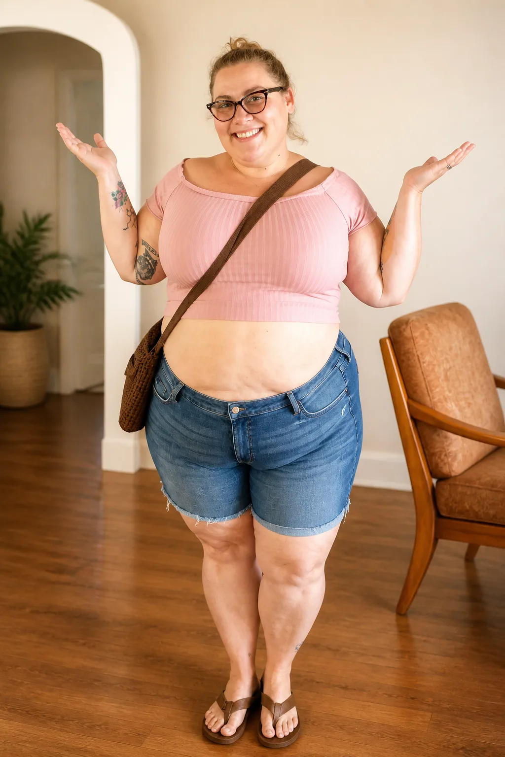 Relaxed Crop Top and Denim Shorts Combination