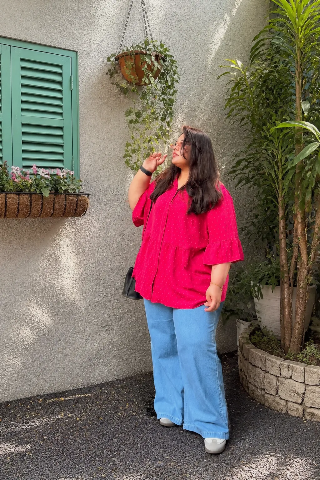 Relaxed Red Shirt and Denim Plus Size Style