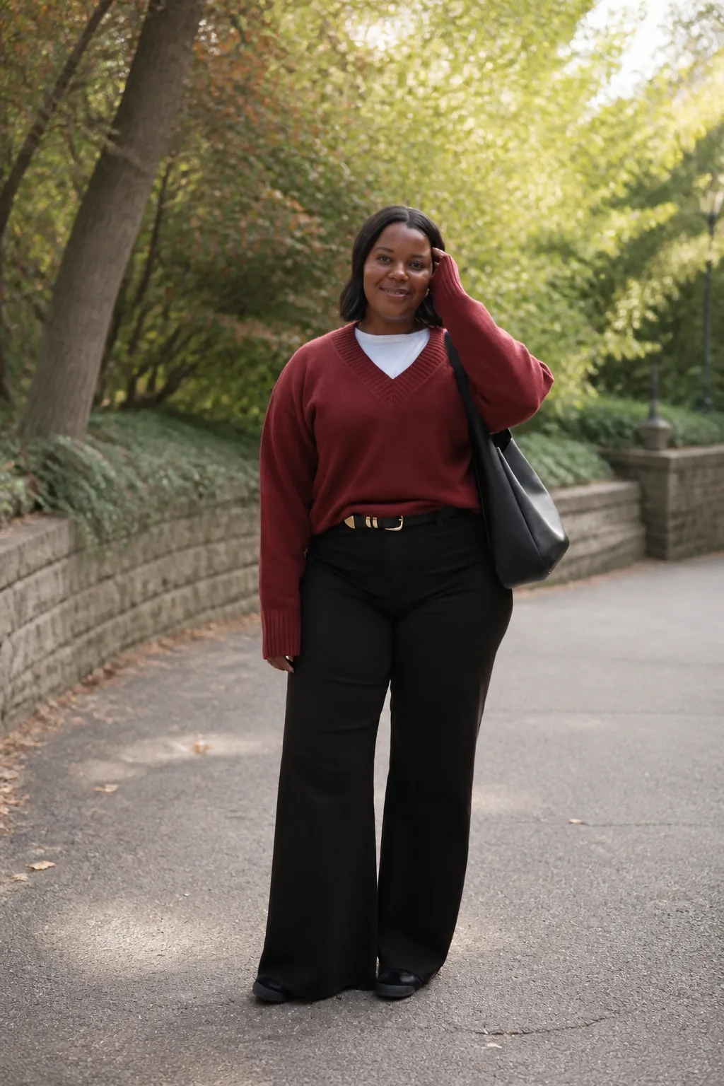 Relaxed V-Neck Sweater and Trouser Ensemble