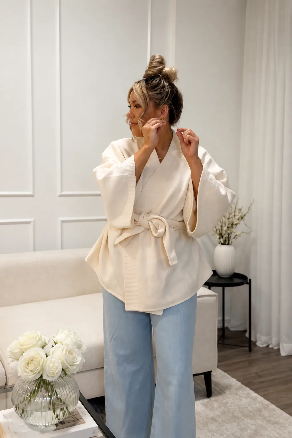 Relaxed Wrap Top and Wide-Leg Trouser Combo