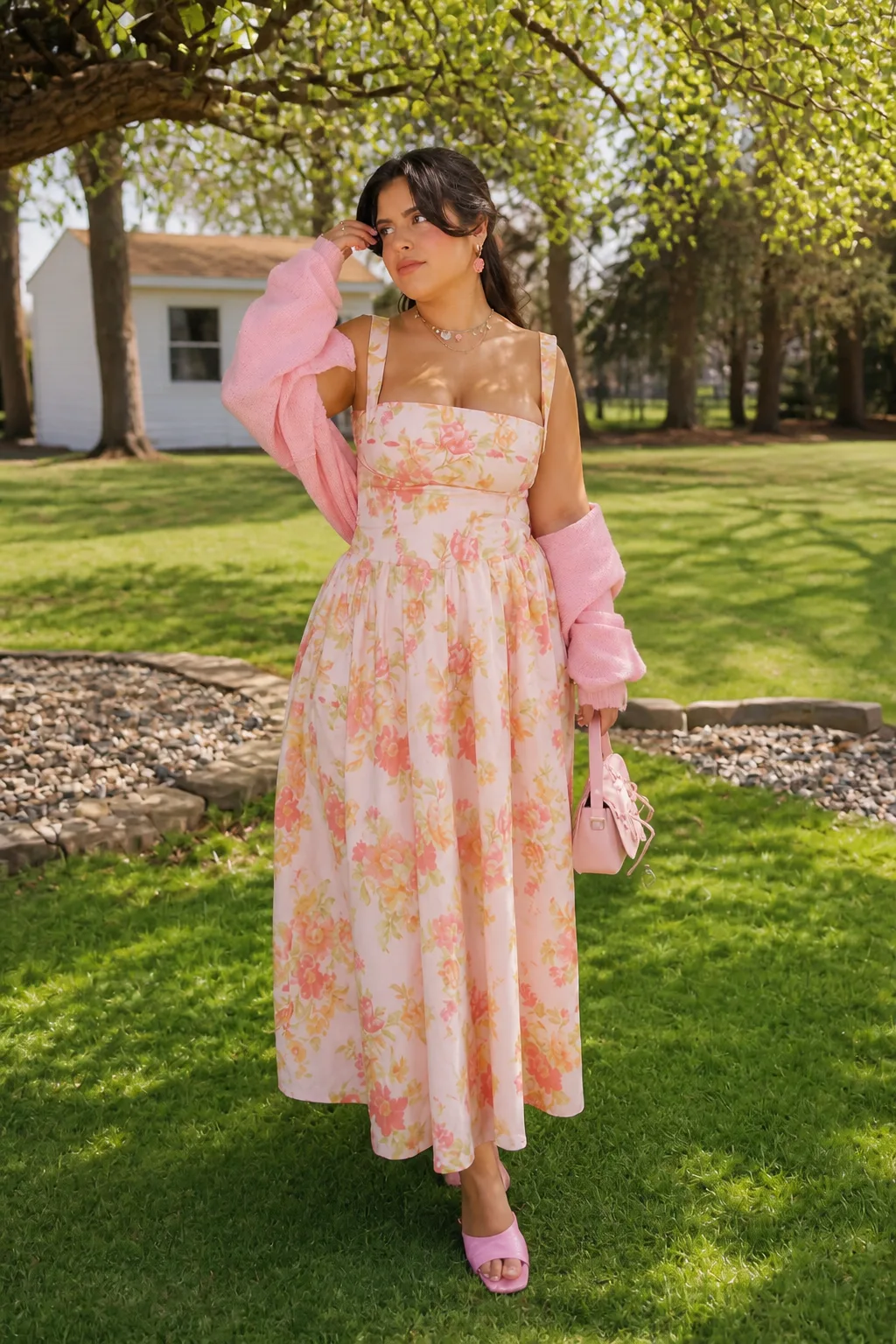 Romantic Floral Sundress with Pink Accents