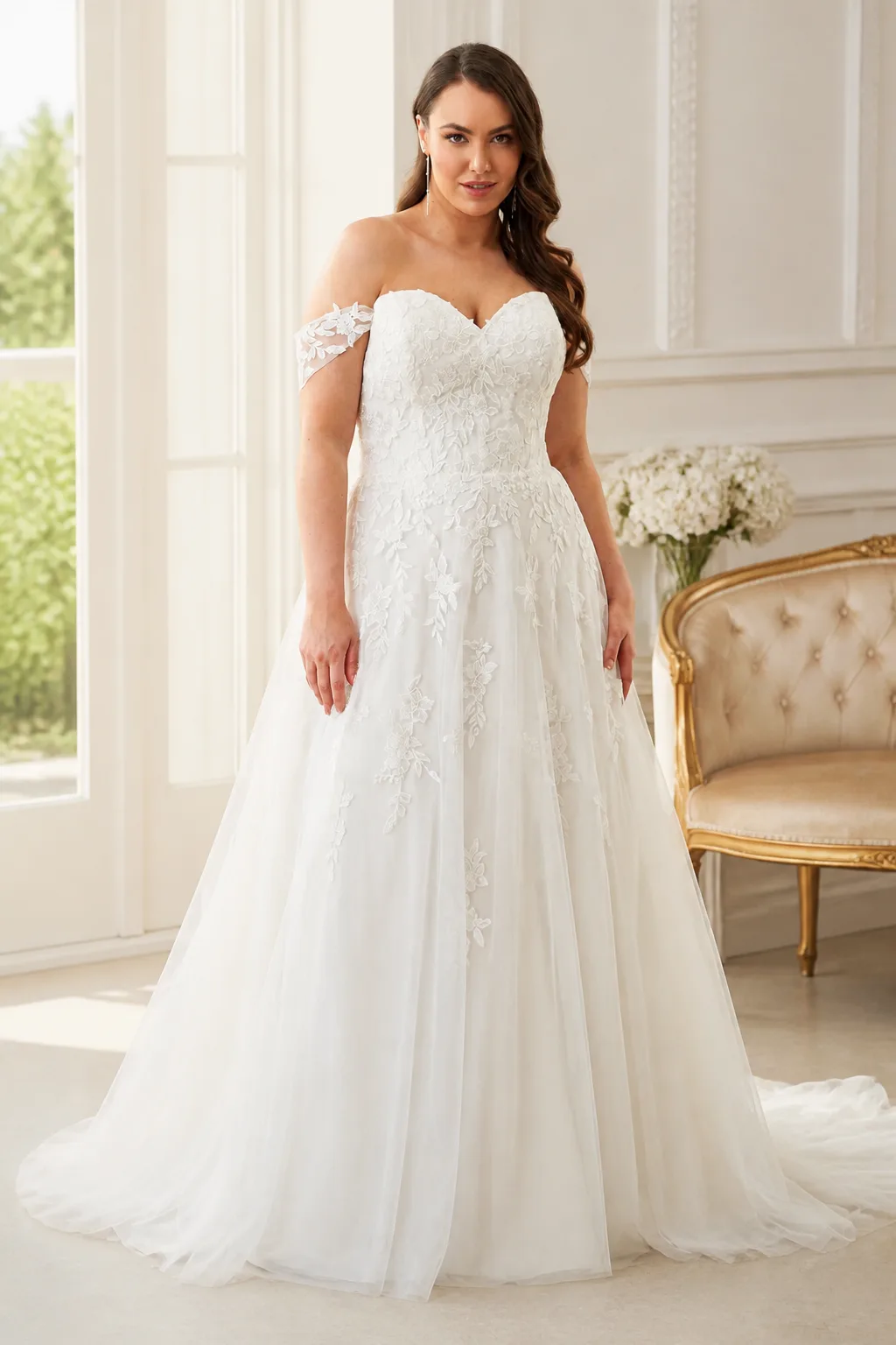 Romantic Off-the-Shoulder Tulle Gown