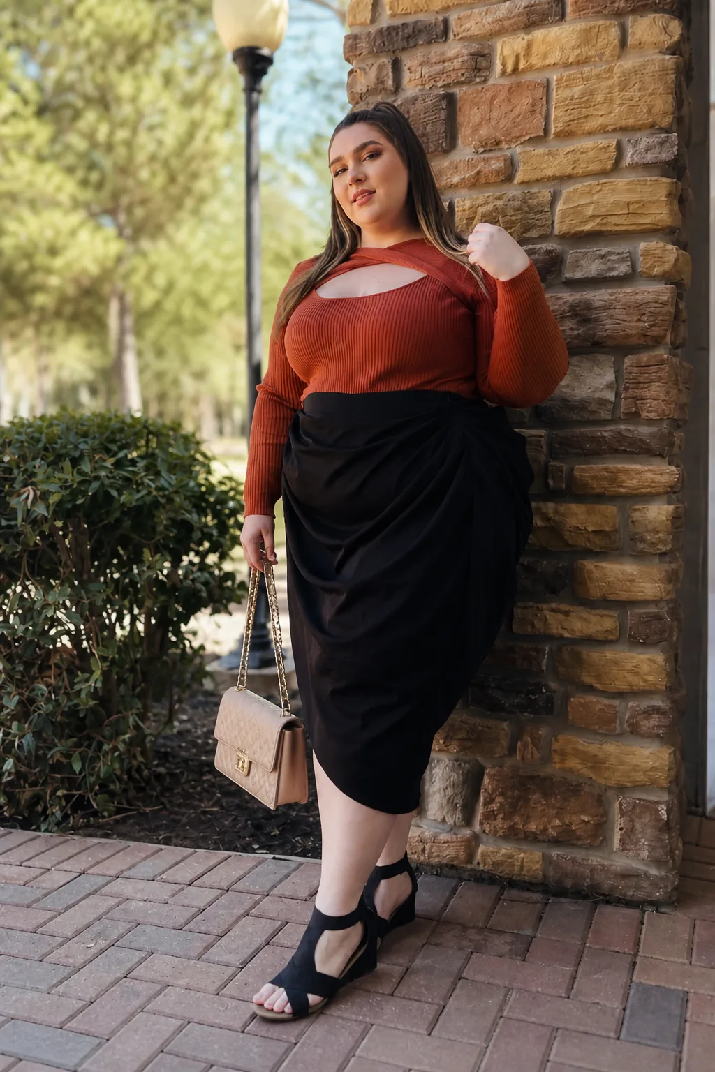Rust Sweater and Draped Skirt Combo
