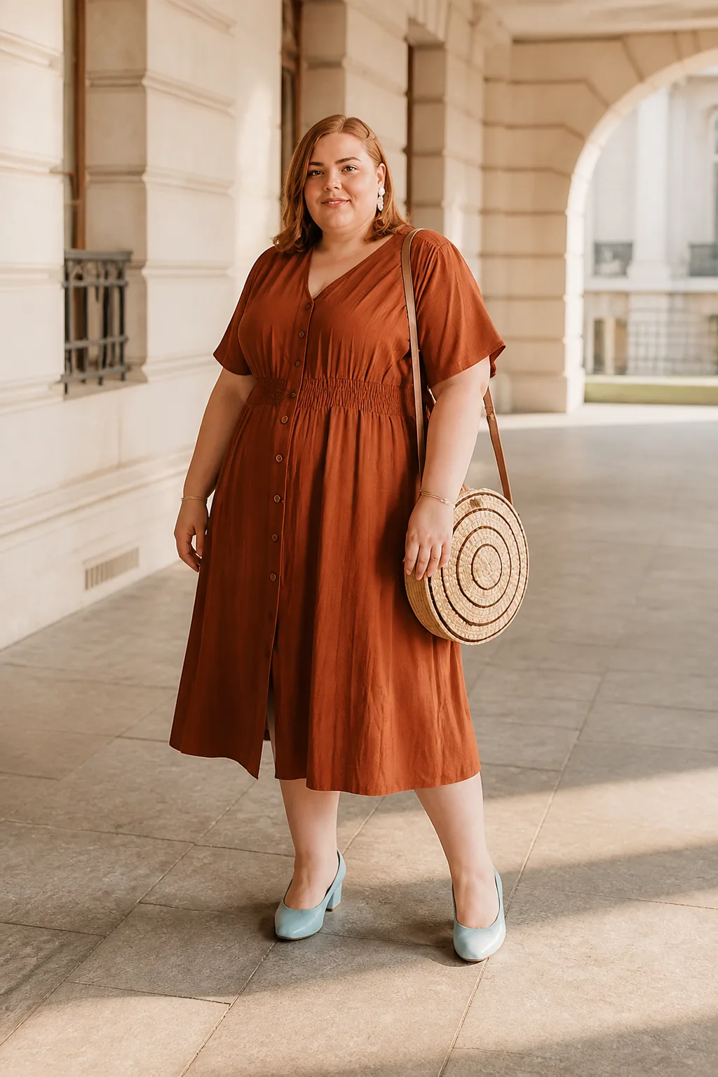 Rustic Chic Button-Down Midi Dress