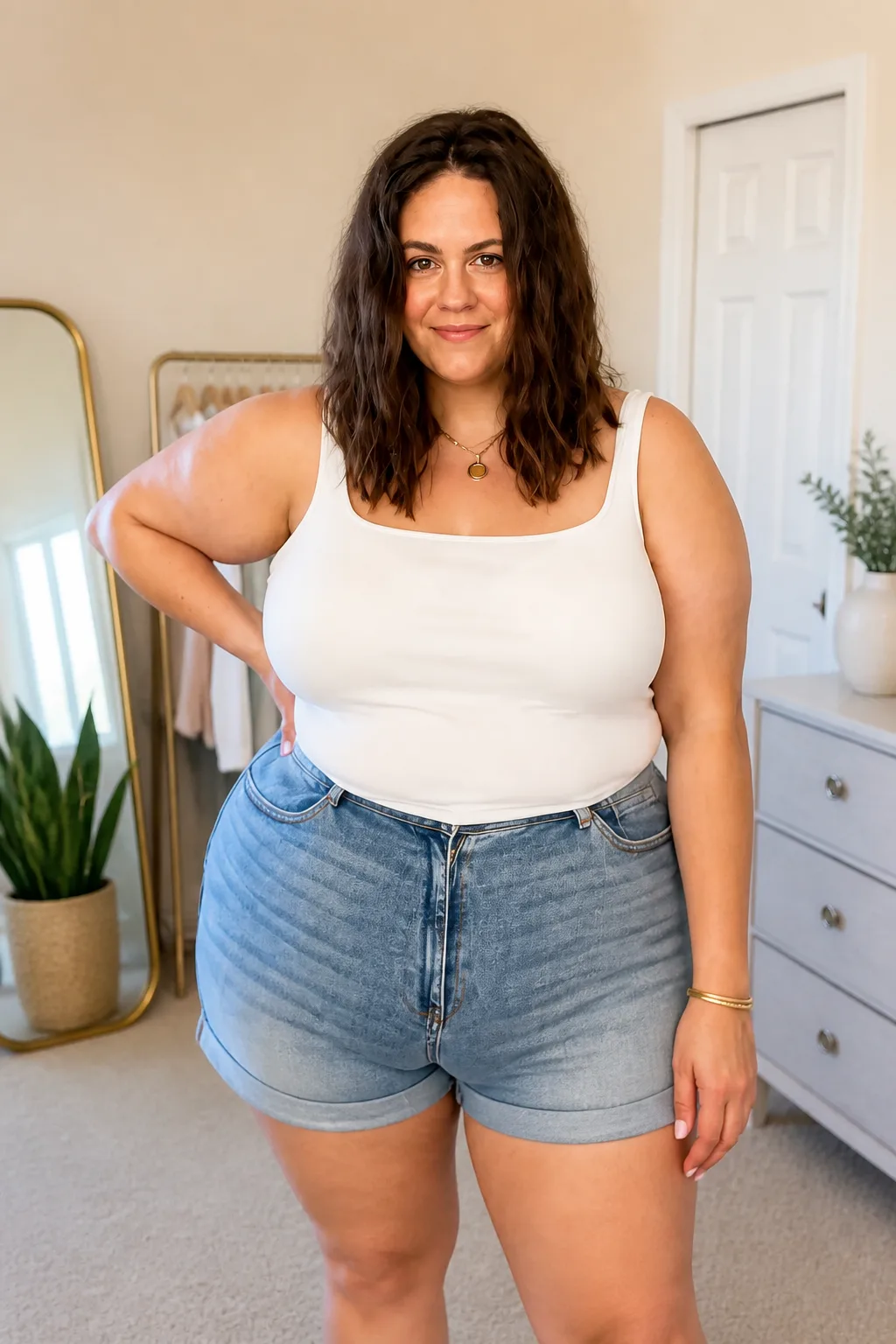 Simple Denim Shorts and Tank Top Summer Look